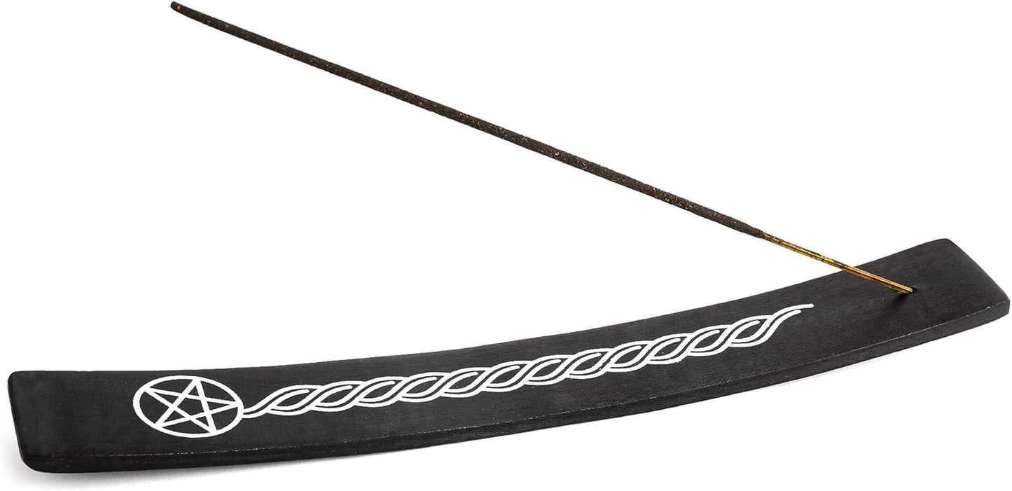 Wooden Incense Holder for Sticks Pentacle Black Painted Wood 10 Inches Long