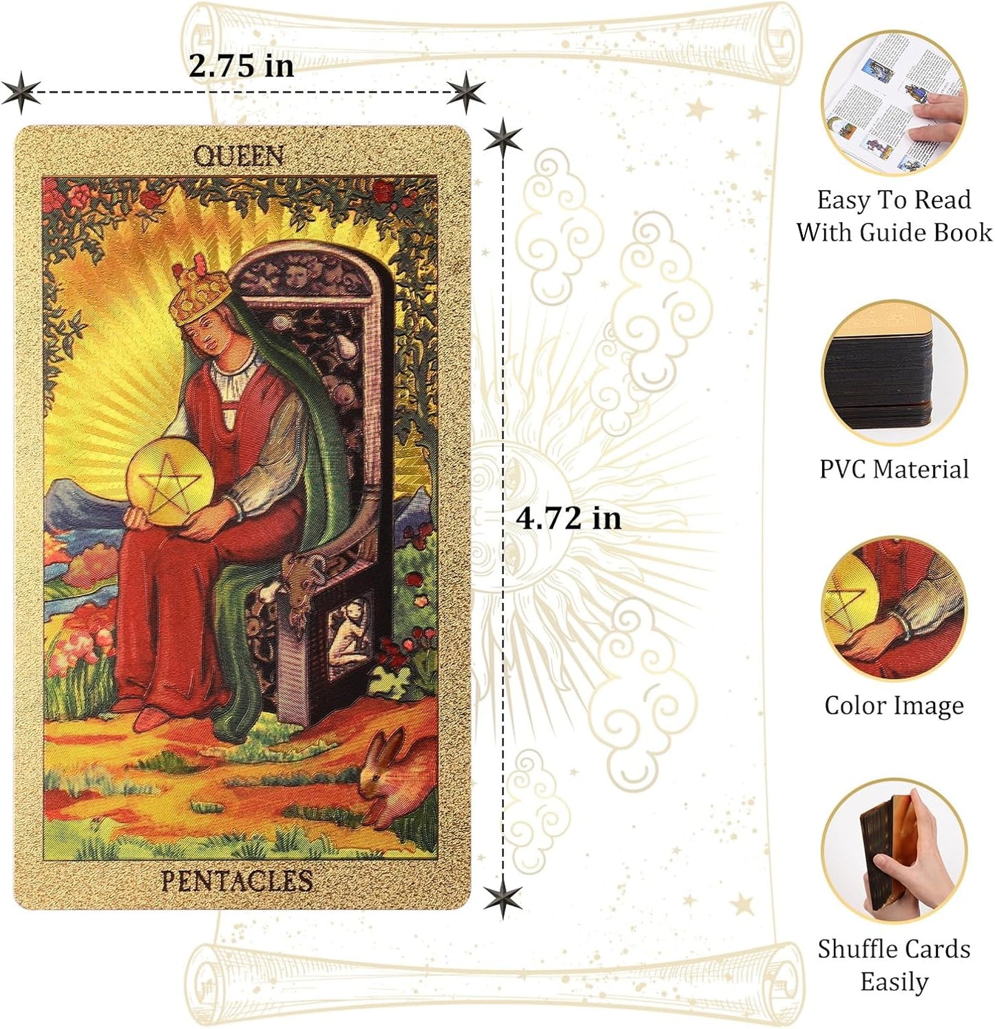 78 Tarot Cards with Guide Book,Rider Waite Tarot Deck,Gold Foil Tarot Cards Deck for Beginners Waterproof and Durable