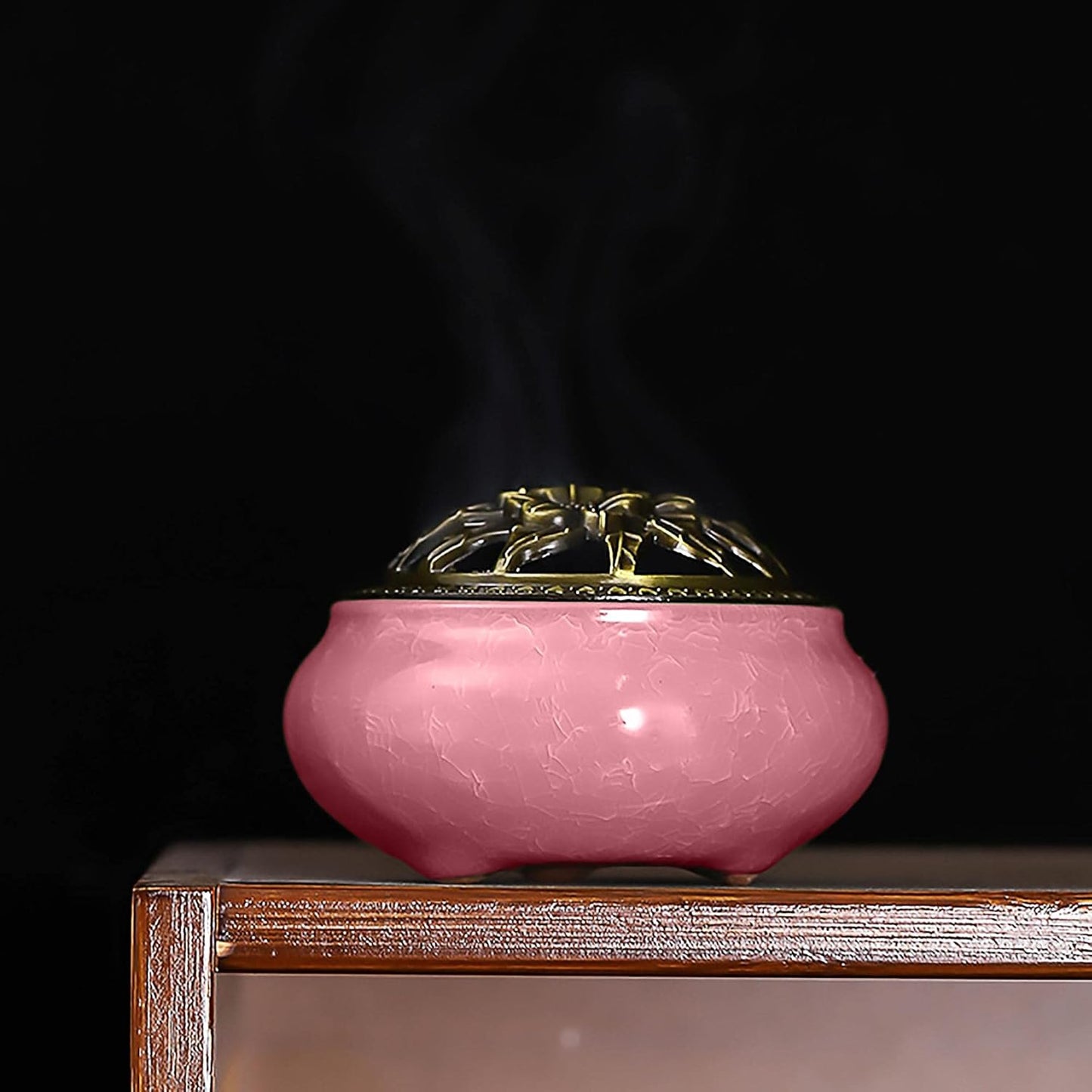 Incense Burner with Brass Incense Holder, Ceramic Incense Burner, Suitable for Linearconepan Incense Stick Burner, There Are 30 Incense Cones inside (Violet)
