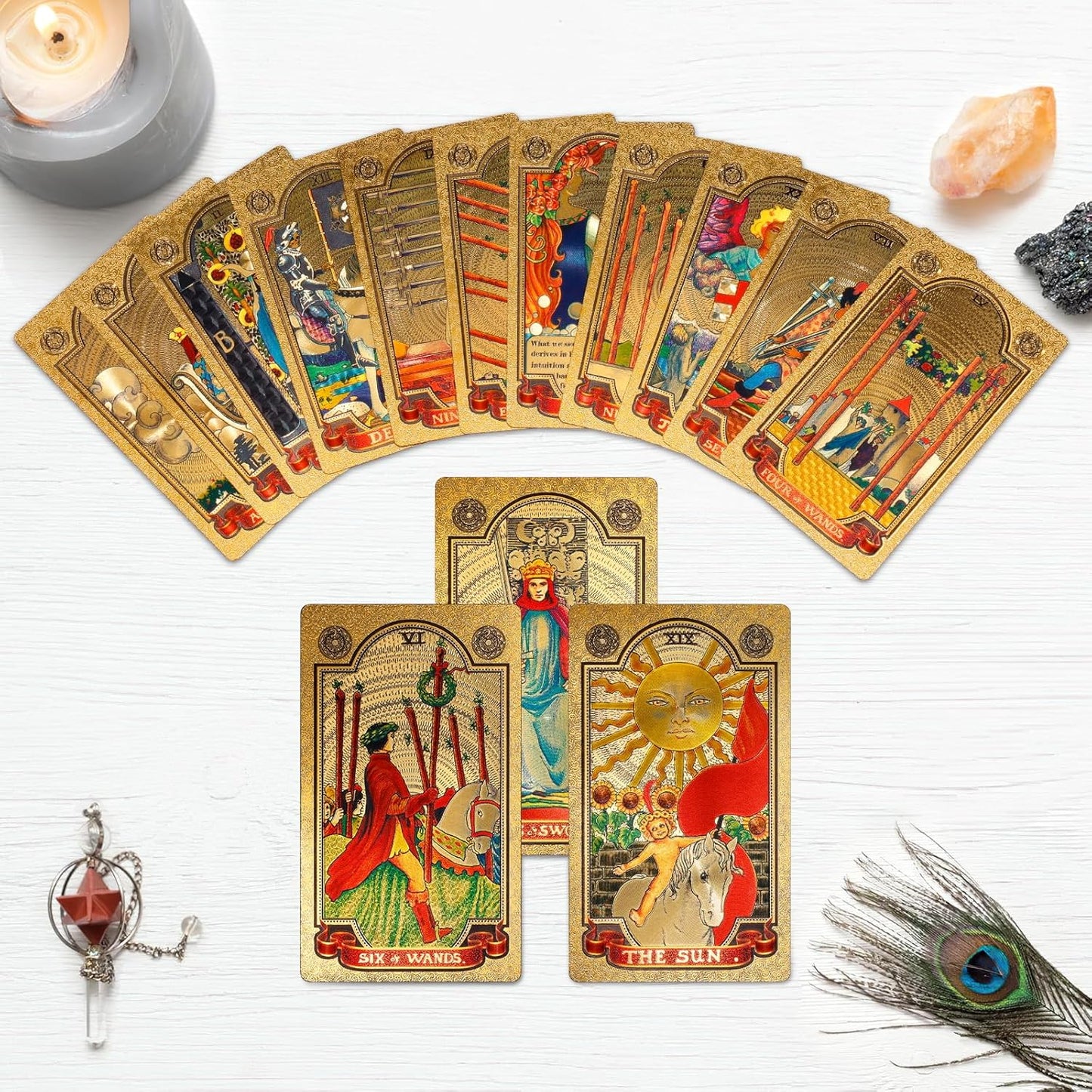 78 Gold Foil Tarot Cards with Guide Book Tarot Deck for Beginners and Professional Player with Box Tarot PVC Durable Waterproof Wrinkle Resistant