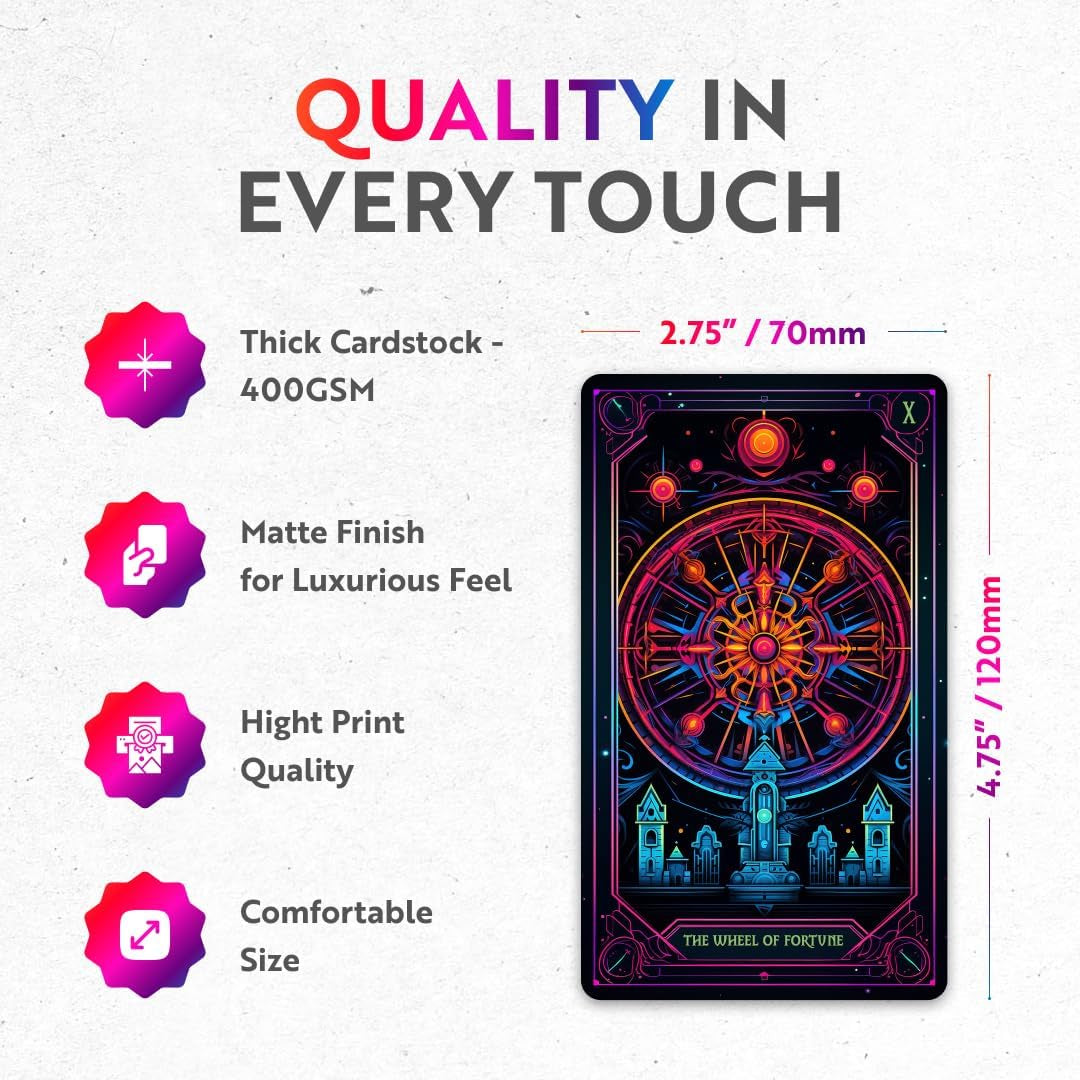 Neon Tarot Cards │78 Tarot Cards │Original Tarot Cards for Beginners and Experts with Guide Book and Foil Edges│Fortune Telling Game, Divination Tools for All Skill Levels,.