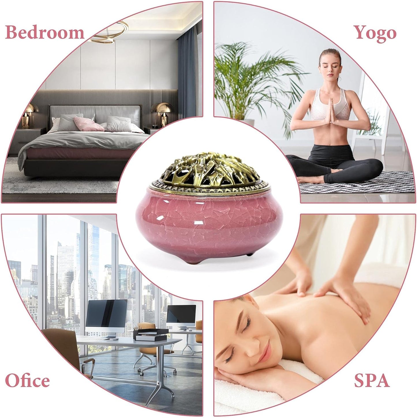 Incense Burner with Brass Incense Holder, Ceramic Incense Burner, Suitable for Linearconepan Incense Stick Burner, There Are 30 Incense Cones inside (Violet)