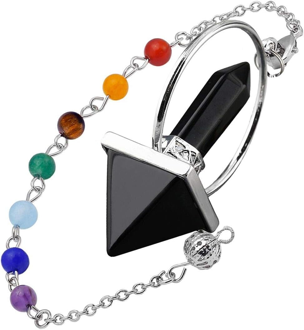 Pyramid Healing Crystal Point Pendulum with 7 Chakra Stone Beads Chain for Dowsing Divination Reiki Meditation