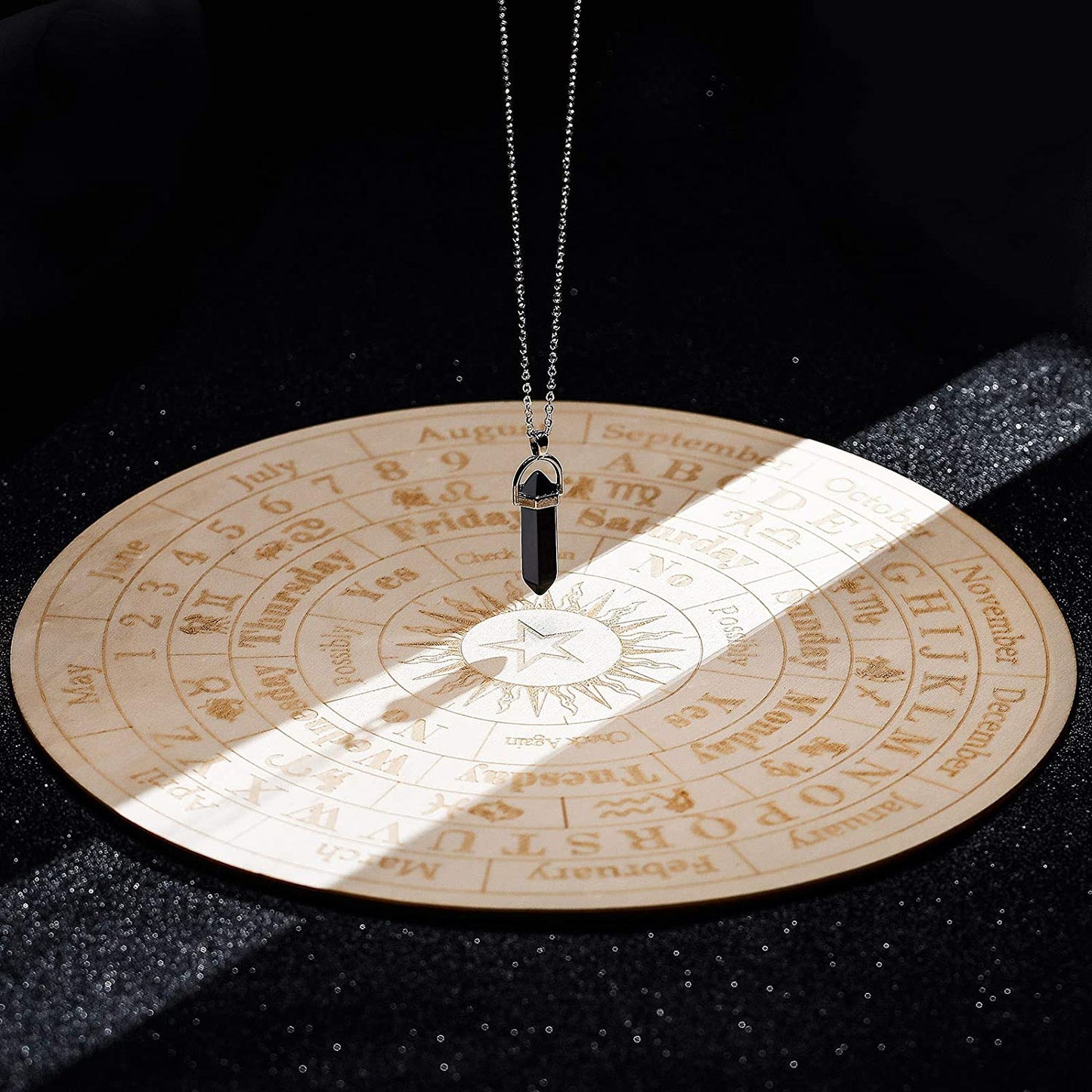 Star Pendulum Board Wooden Dowsing Board Divination Metaphysical Message Board for Witchcraft Wiccan Altar Supplies Kit Beginner Witchcraft Supply, round Shape (9.8 Inch)