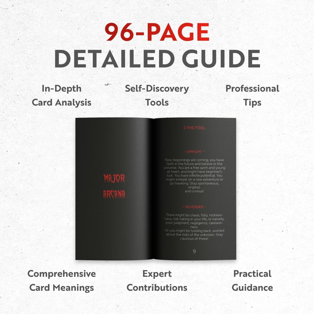 Horror Tarot Cards, 78 Cards Deck with Foil Edges, Original for Beginners and Experts with Guide Book, Fortune Telling Game, Divination Tools for All Skill Levels.