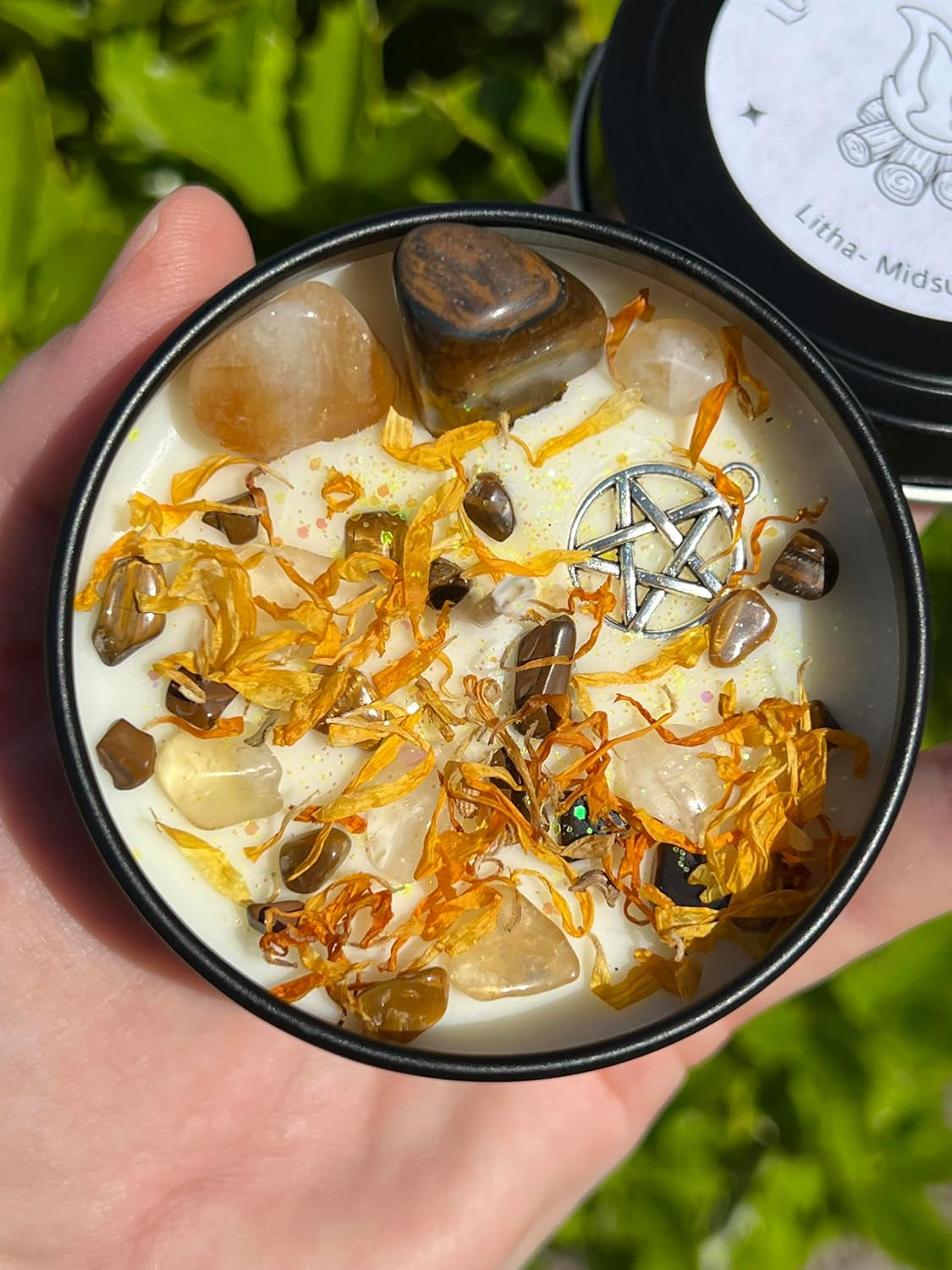Litha Summer Solstice Candle | Midsummer Sun Spell Solar Celebration Intention Pagan Sabbat Ritual Altar Tool Crystal Stone Scented Soy Wheel of the Year Gift