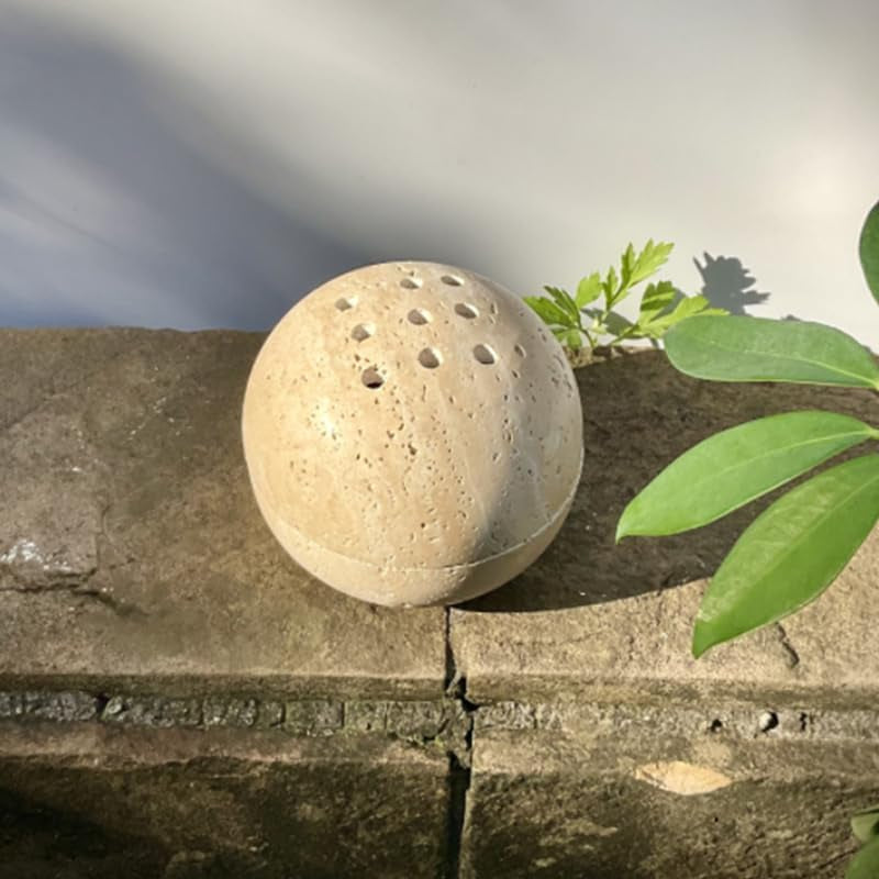 Handmade Travertine Stone Incense Resin Burner Holder – Natural Stone Incense Burner with Brass Insert for Home Decor & Relaxation