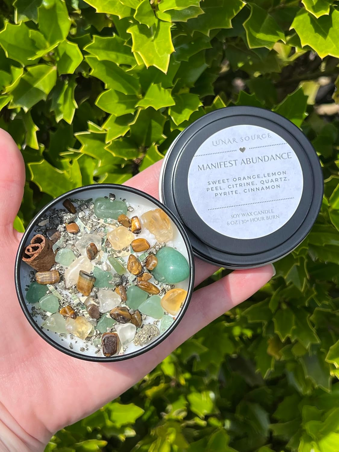 Money Magnet Manifestation Herbal Intention Candle | Ritual Altar Tool Crystal Spell Infused Scented Soy Candle Witchy Gift | Wealth Abundance Prosperity