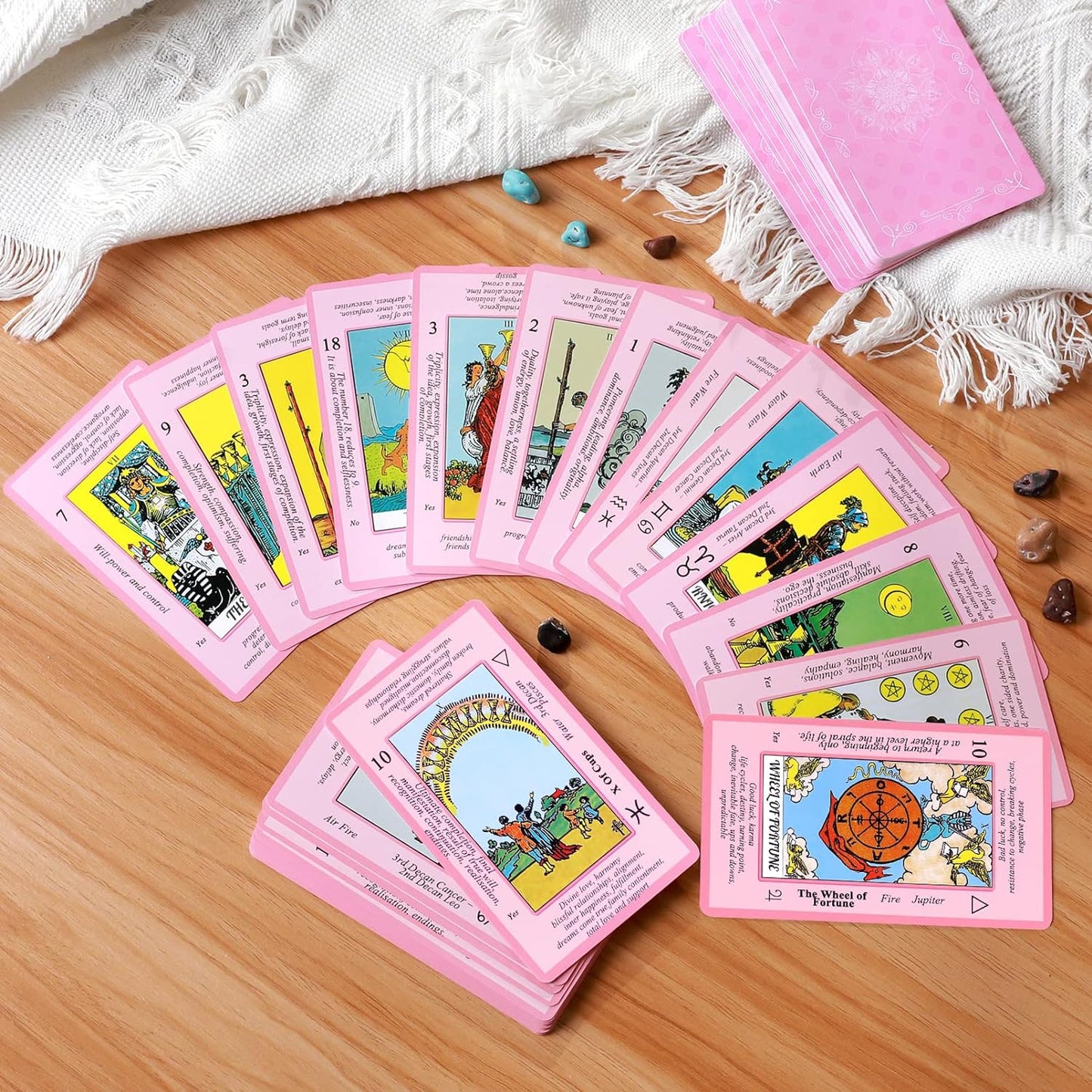 Pink Tarot Cards Deck Set for Beginners with Meanings on Them-Tarot Card with Guidebook-(Free Velvet Tarot Bag Pouch)