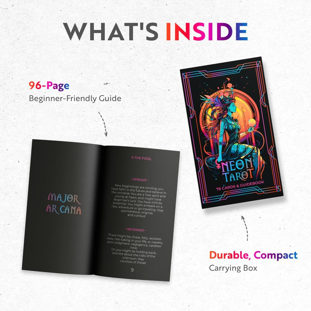 Neon Tarot Cards │78 Tarot Cards │Original Tarot Cards for Beginners and Experts with Guide Book and Foil Edges│Fortune Telling Game, Divination Tools for All Skill Levels,.
