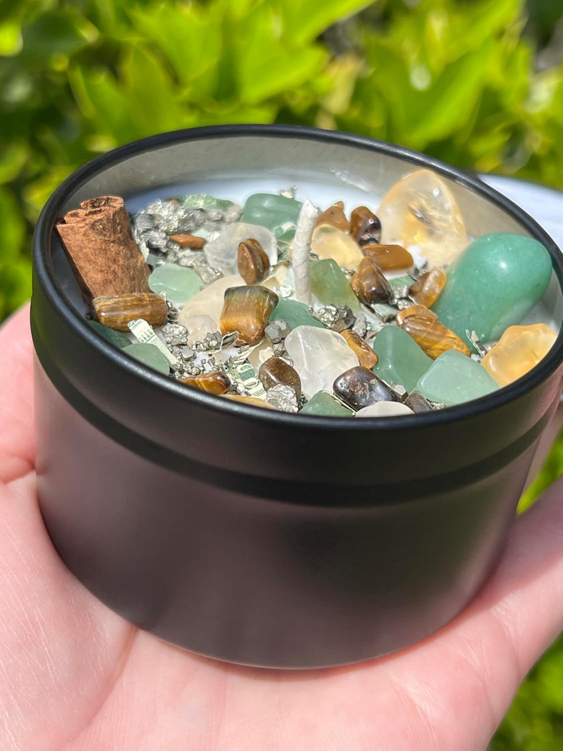Money Magnet Manifestation Herbal Intention Candle | Ritual Altar Tool Crystal Spell Infused Scented Soy Candle Witchy Gift | Wealth Abundance Prosperity