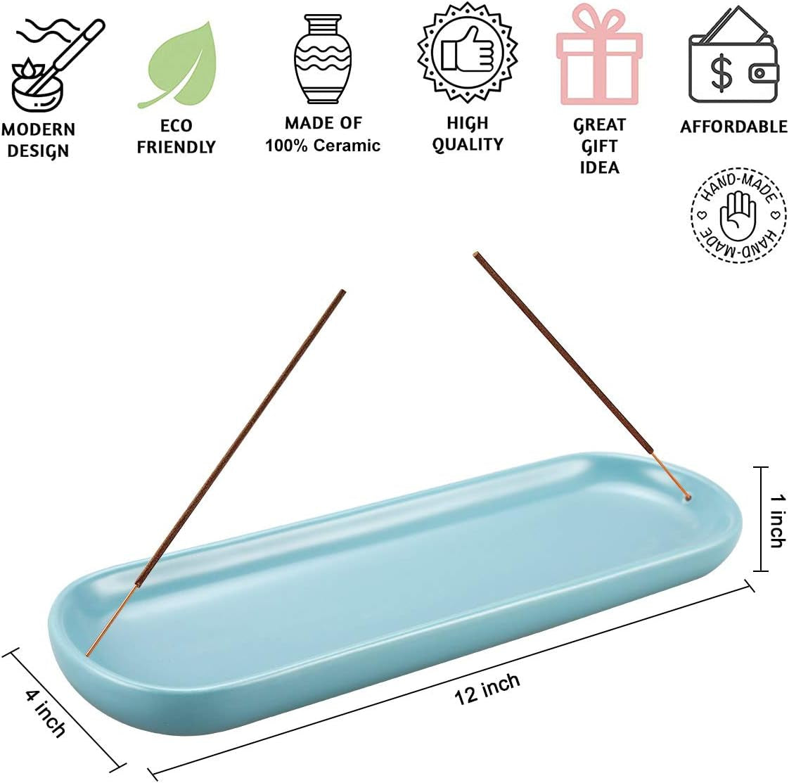 Ceramic Boat-Style Incense Holder and Ash Catcher, Decorative Incense Stick Tray