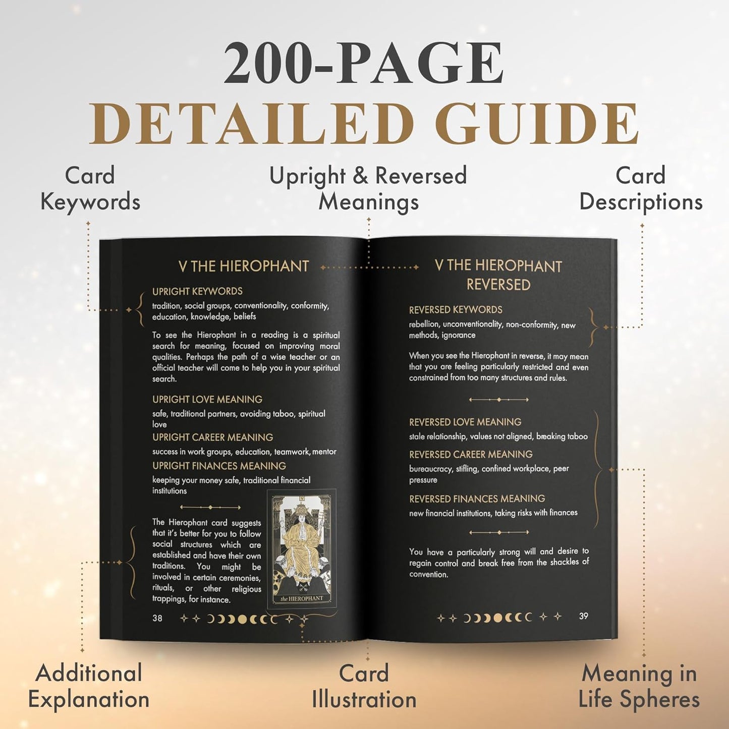 Classic Tarot Cards with Guide Book - 78 Gold Cards for Beginners - Black Tarot Decks with Guidebook - Original Cards Deck with Guidebook
