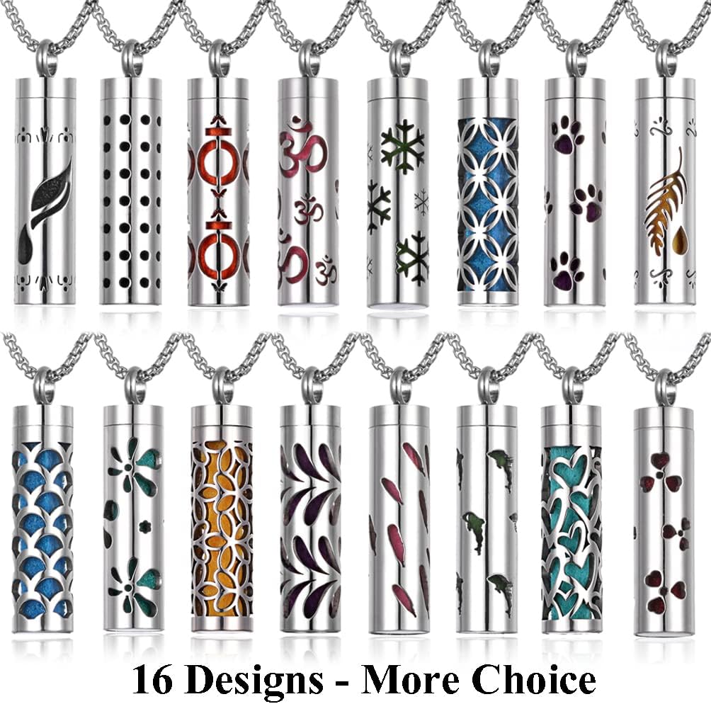 Essential Oil Necklace for Women, Aromatherapy Pendant Necklace 316L Stainless Steel Diffuser, Essential Oil Jewelry Gift for Men Women, Christmas, Birthday XN046-01