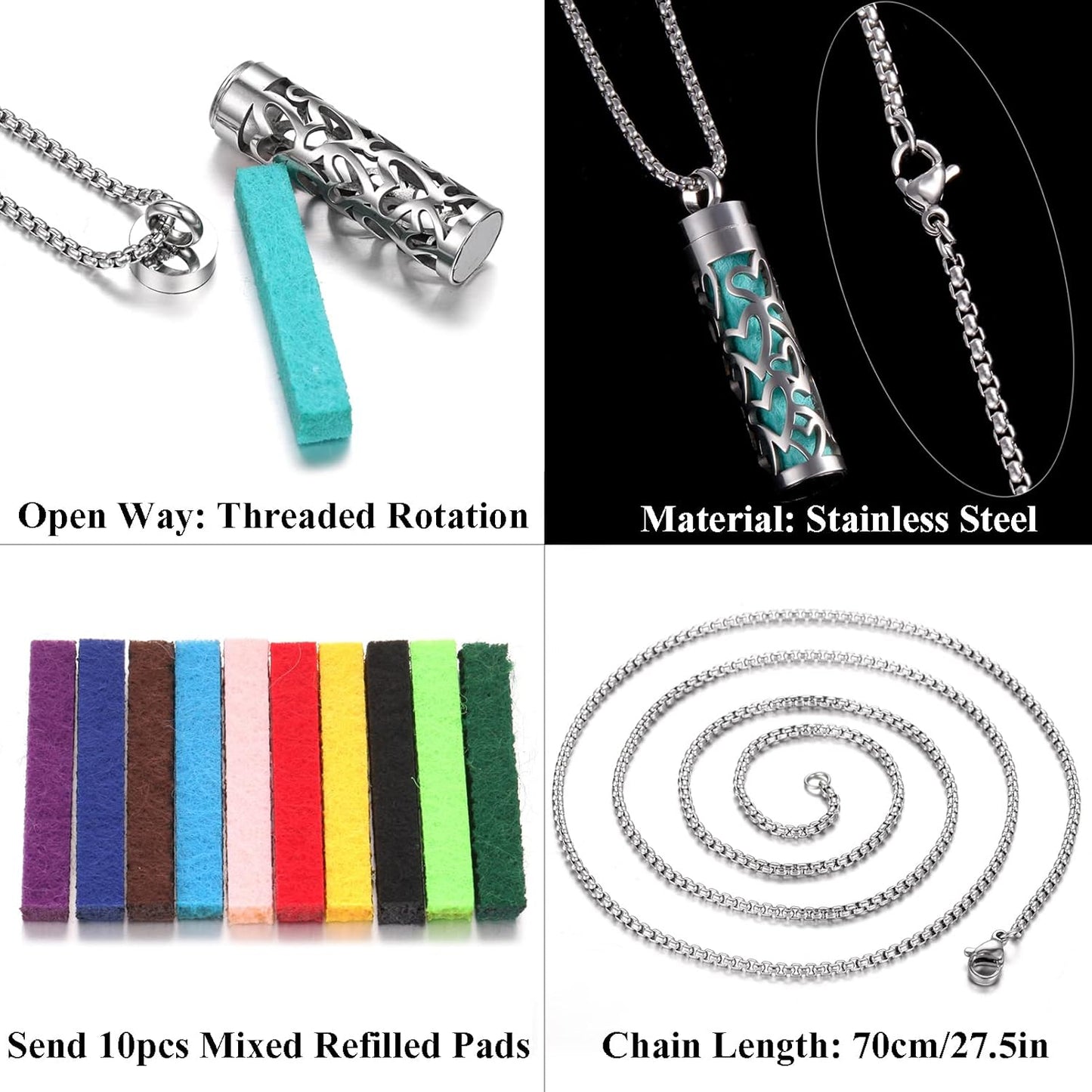 Essential Oil Necklace for Women, Aromatherapy Pendant Necklace 316L Stainless Steel Diffuser, Essential Oil Jewelry Gift for Men Women, Christmas, Birthday XN046-01