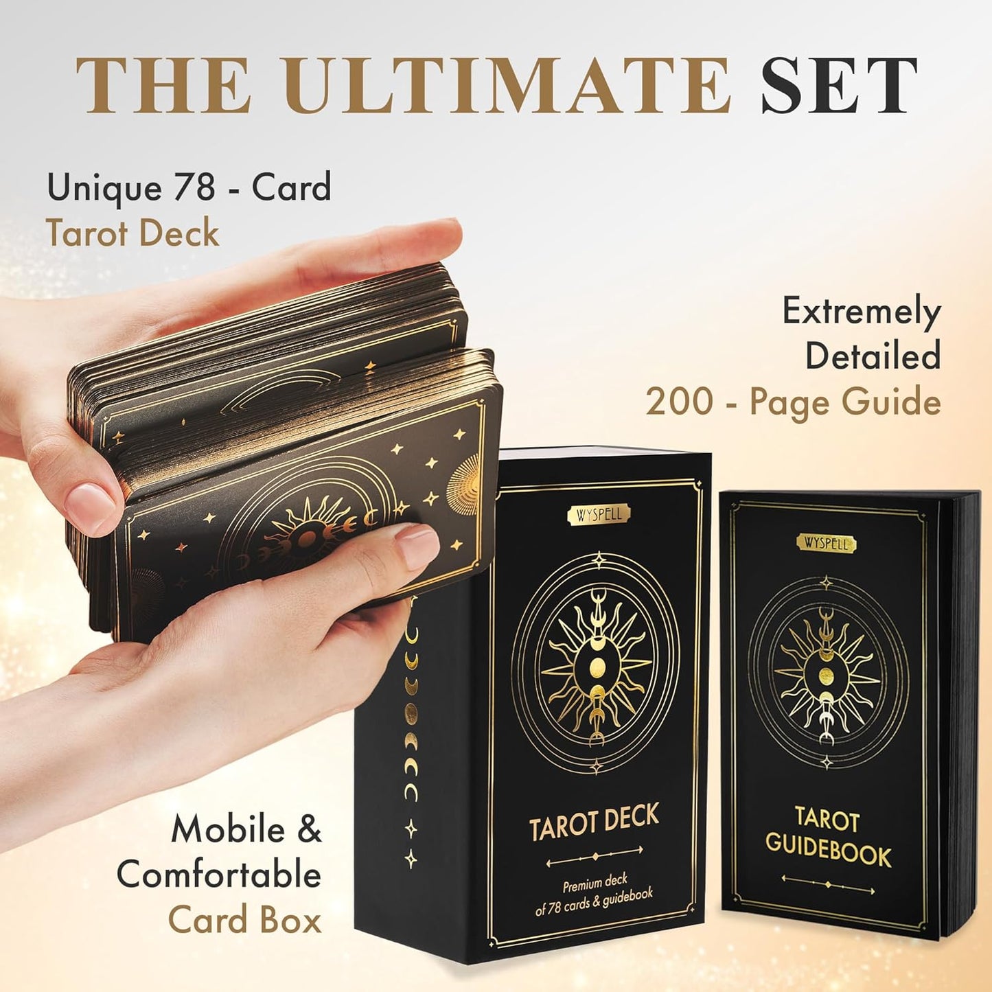 Classic Tarot Cards with Guide Book - 78 Gold Cards for Beginners - Black Tarot Decks with Guidebook - Original Cards Deck with Guidebook