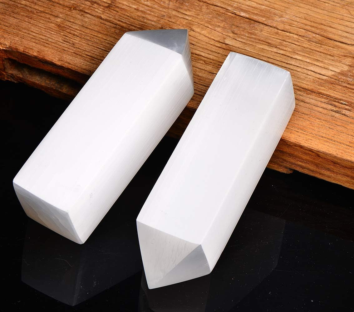 Selenite Tower Crystals and Healing Stones Wands Crystal Points 4 Sides Tower Large 6" Tall 1 PC