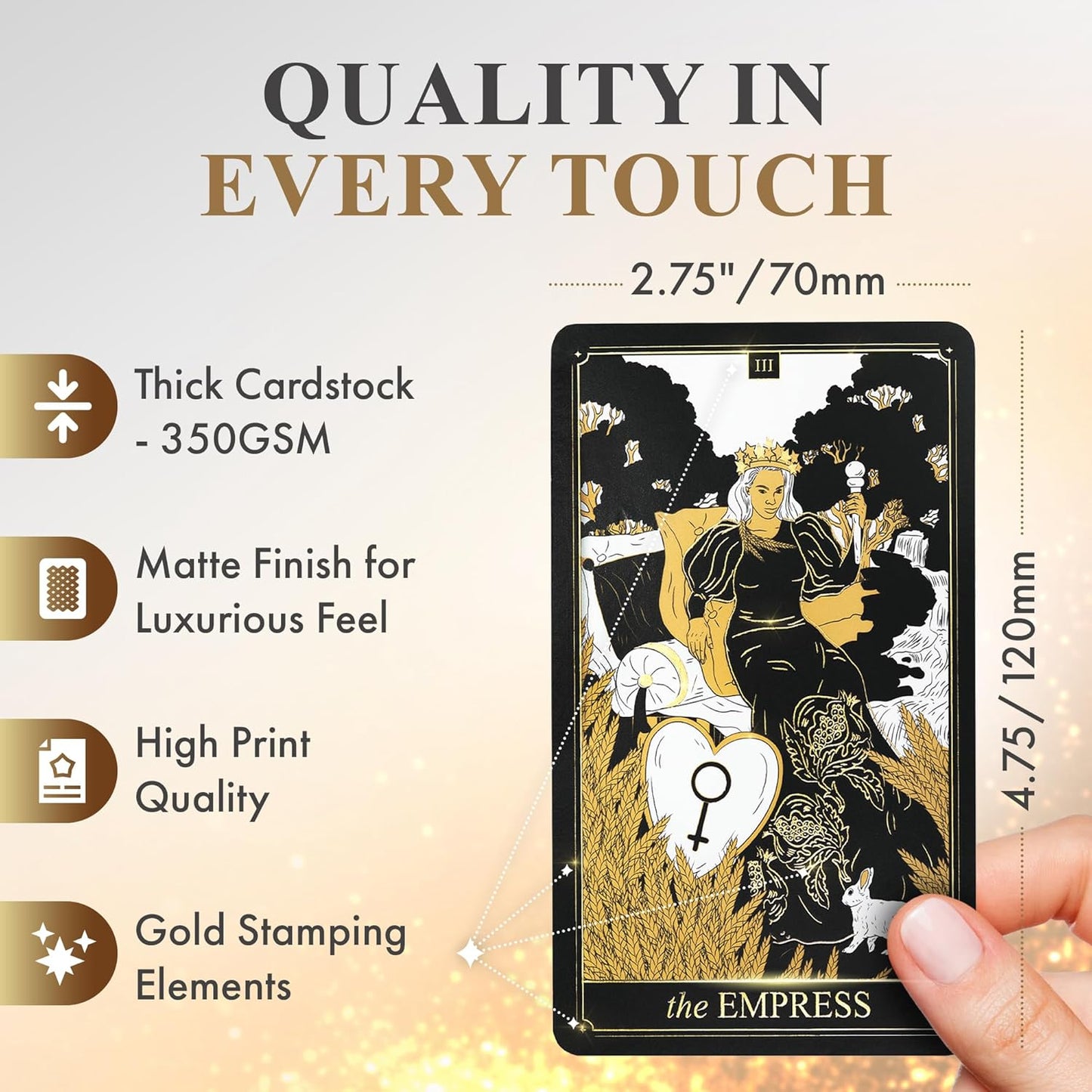 Classic Tarot Cards with Guide Book - 78 Gold Cards for Beginners - Black Tarot Decks with Guidebook - Original Cards Deck with Guidebook