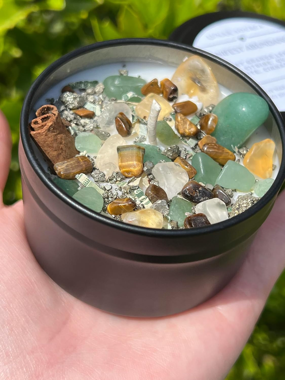 Money Magnet Manifestation Herbal Intention Candle | Ritual Altar Tool Crystal Spell Infused Scented Soy Candle Witchy Gift | Wealth Abundance Prosperity