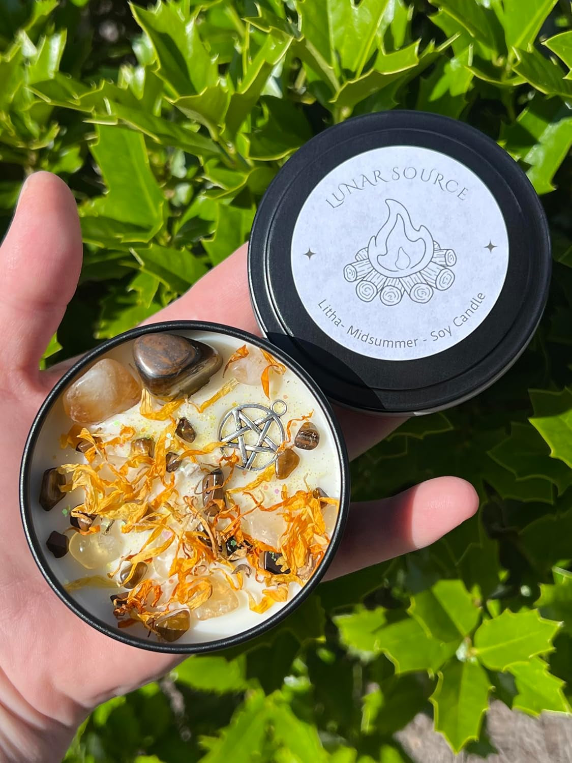 Litha Summer Solstice Candle | Midsummer Sun Spell Solar Celebration Intention Pagan Sabbat Ritual Altar Tool Crystal Stone Scented Soy Wheel of the Year Gift