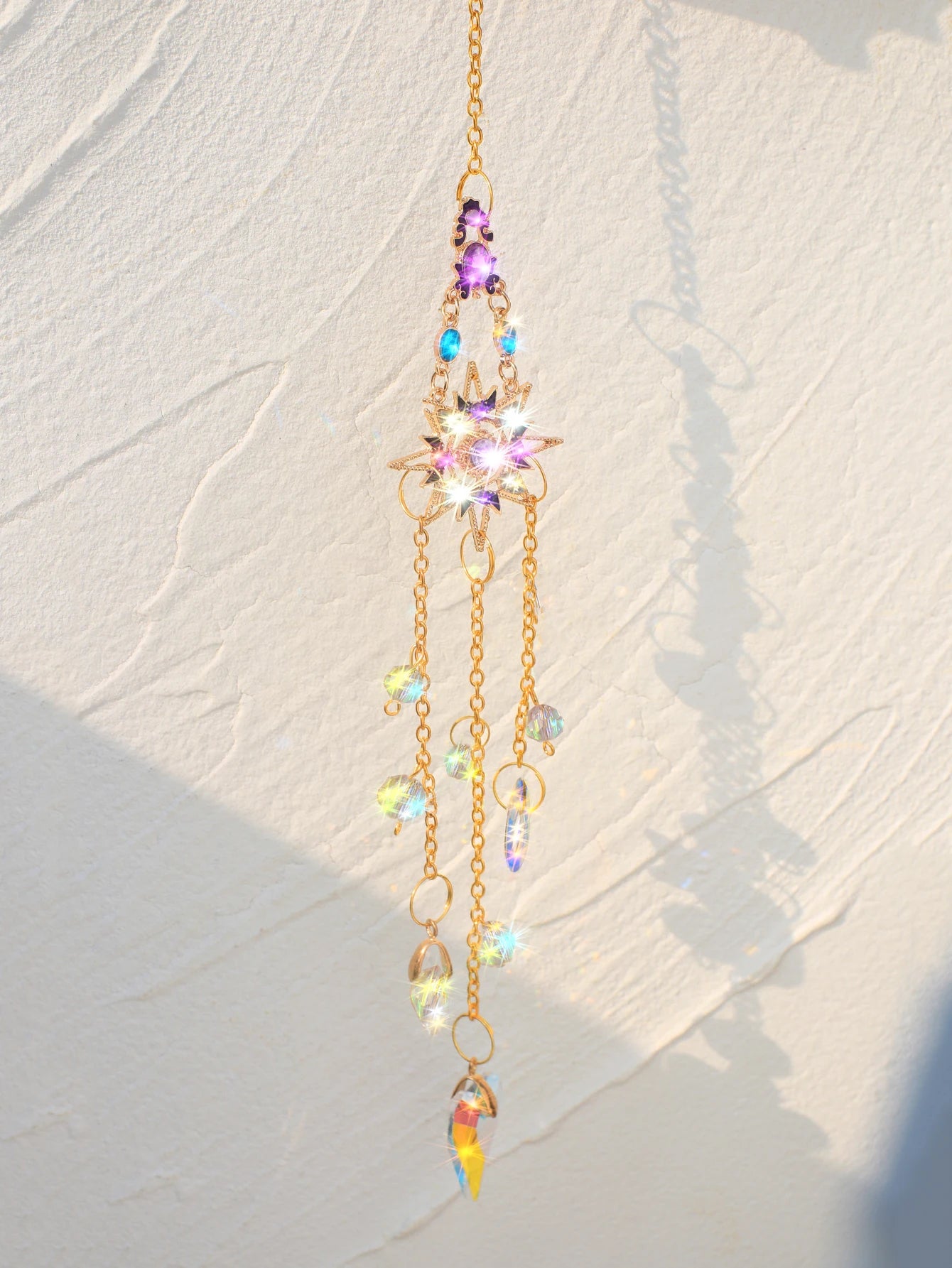 Suncatcher Crystal Moon Sun Chakra Stained Glass Rainbow Maker Sun Catcher Hanging Decoration Garden Outdoor Decors Home Gift