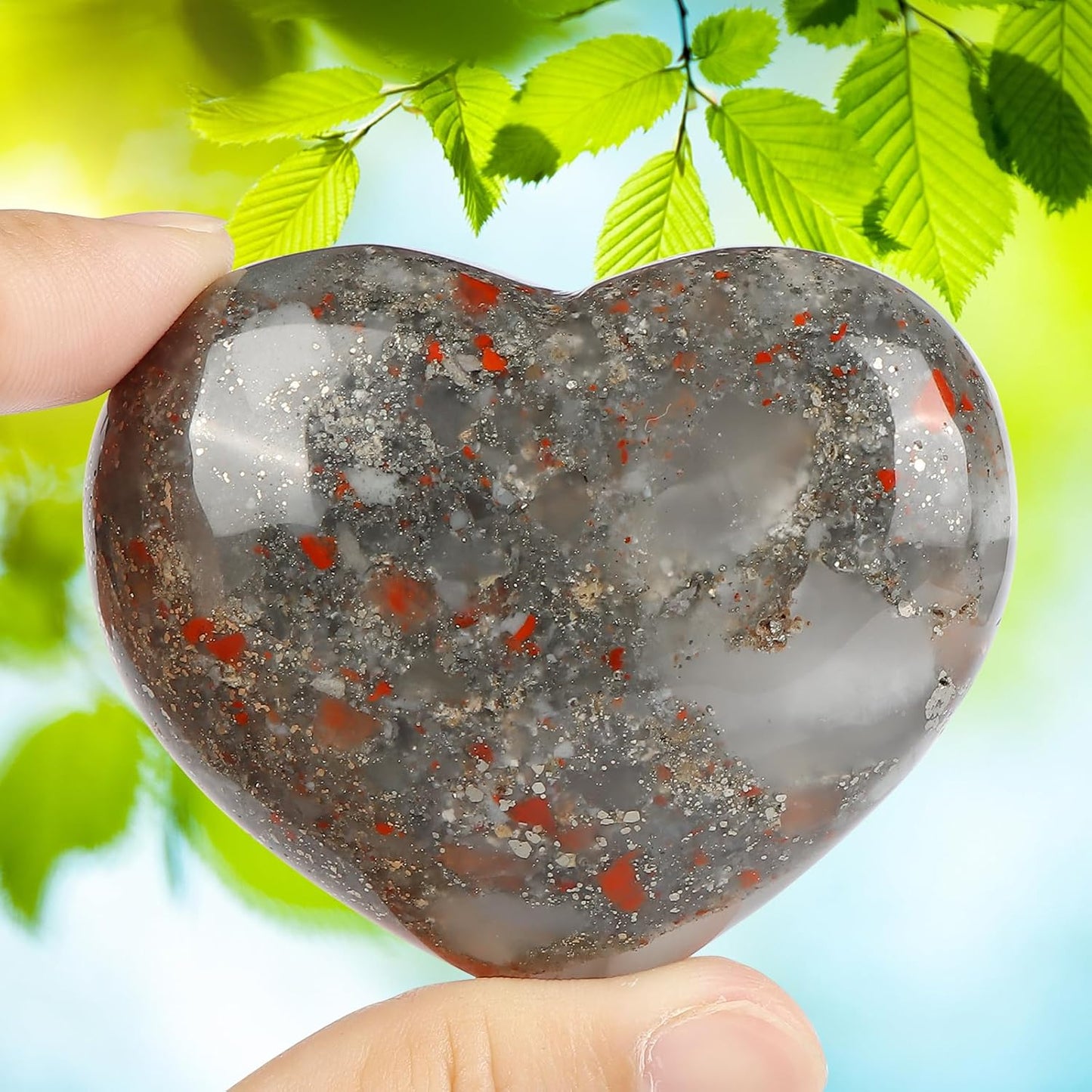 Africa Blood Stone Heart Shaped Crystal Worry Stones Natural Gemstone Paperweight Puffy Pocket Large Love Healing and Crystals Rock for Balancing Yoga Home Decor