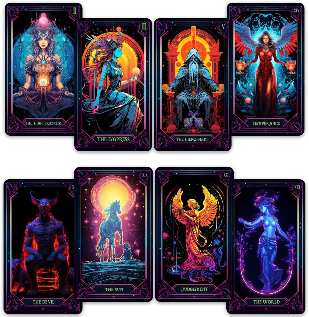 Neon Tarot Cards │78 Tarot Cards │Original Tarot Cards for Beginners and Experts with Guide Book and Foil Edges│Fortune Telling Game, Divination Tools for All Skill Levels,.