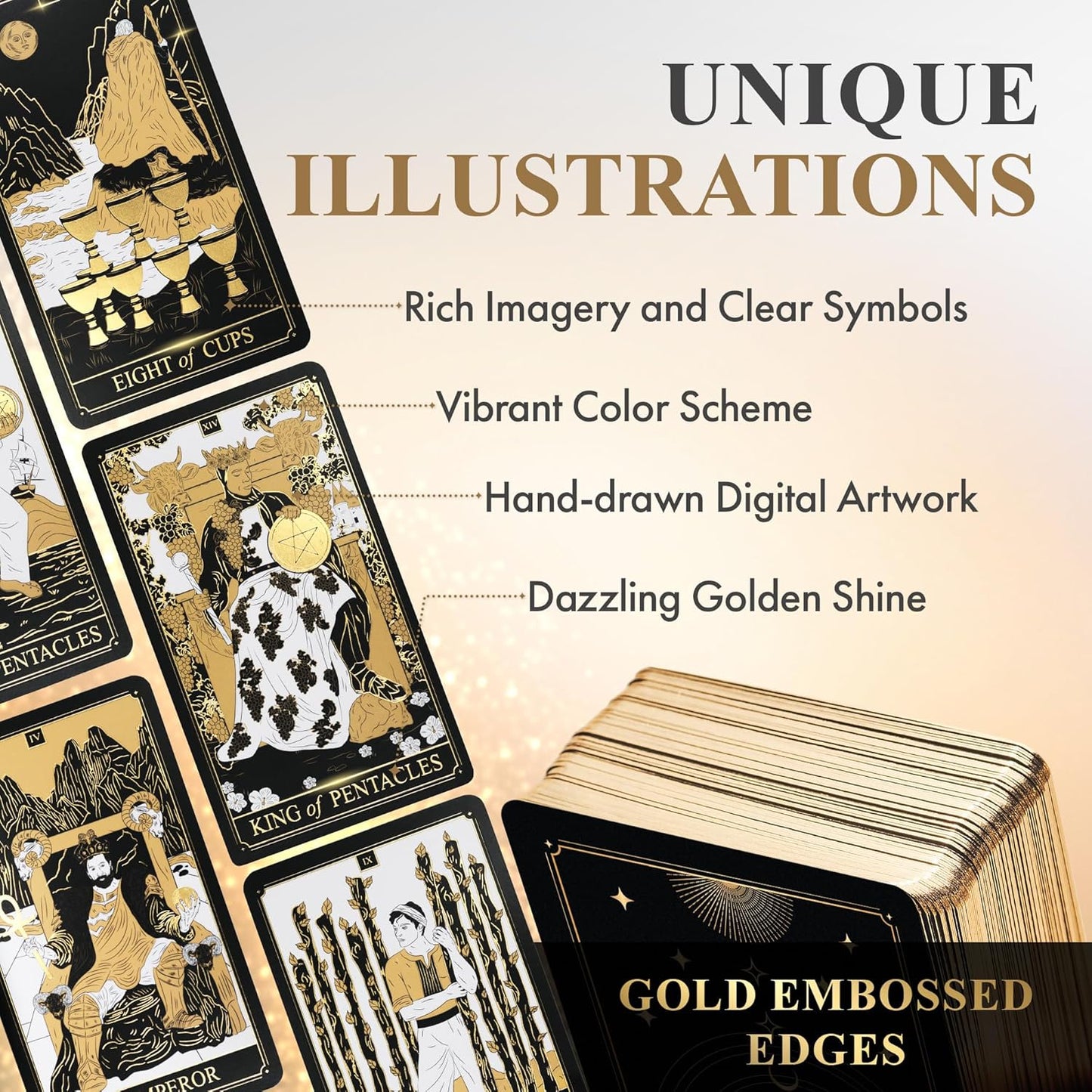 Classic Tarot Cards with Guide Book - 78 Gold Cards for Beginners - Black Tarot Decks with Guidebook - Original Cards Deck with Guidebook