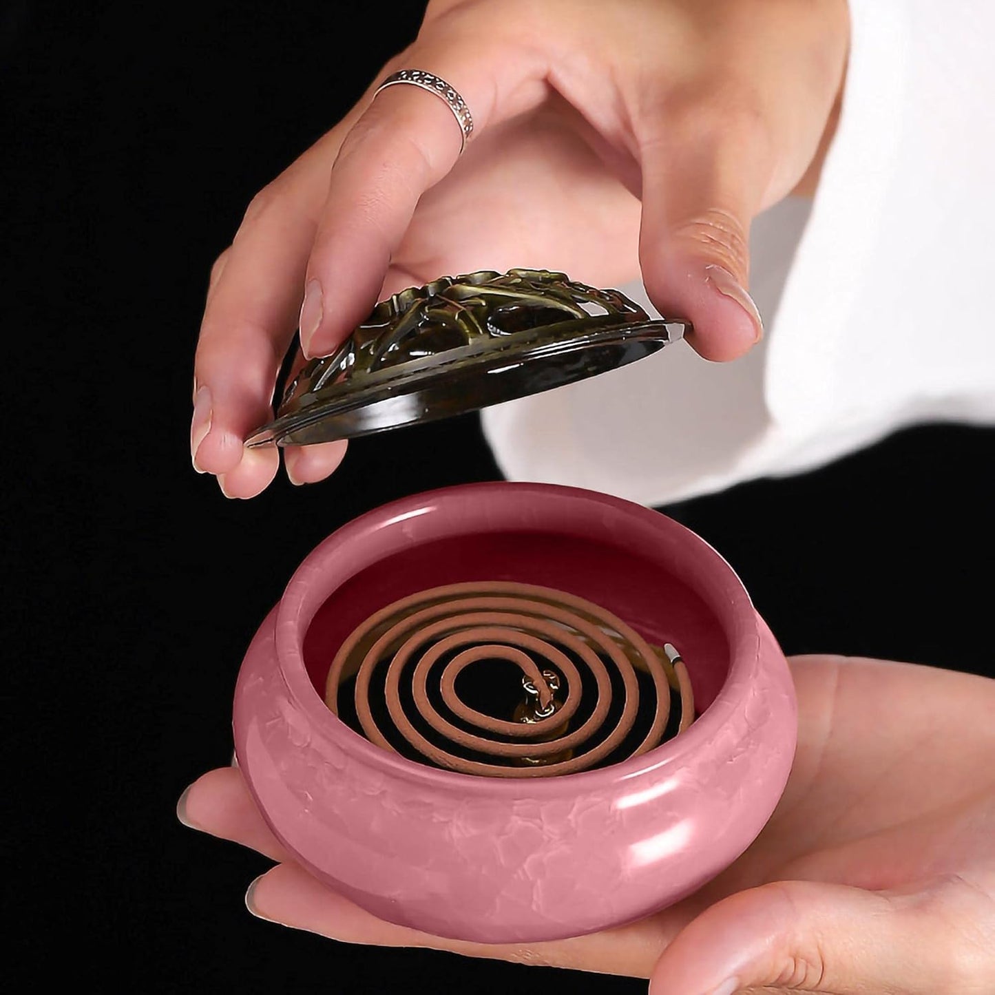 Incense Burner with Brass Incense Holder, Ceramic Incense Burner, Suitable for Linearconepan Incense Stick Burner, There Are 30 Incense Cones inside (Violet)