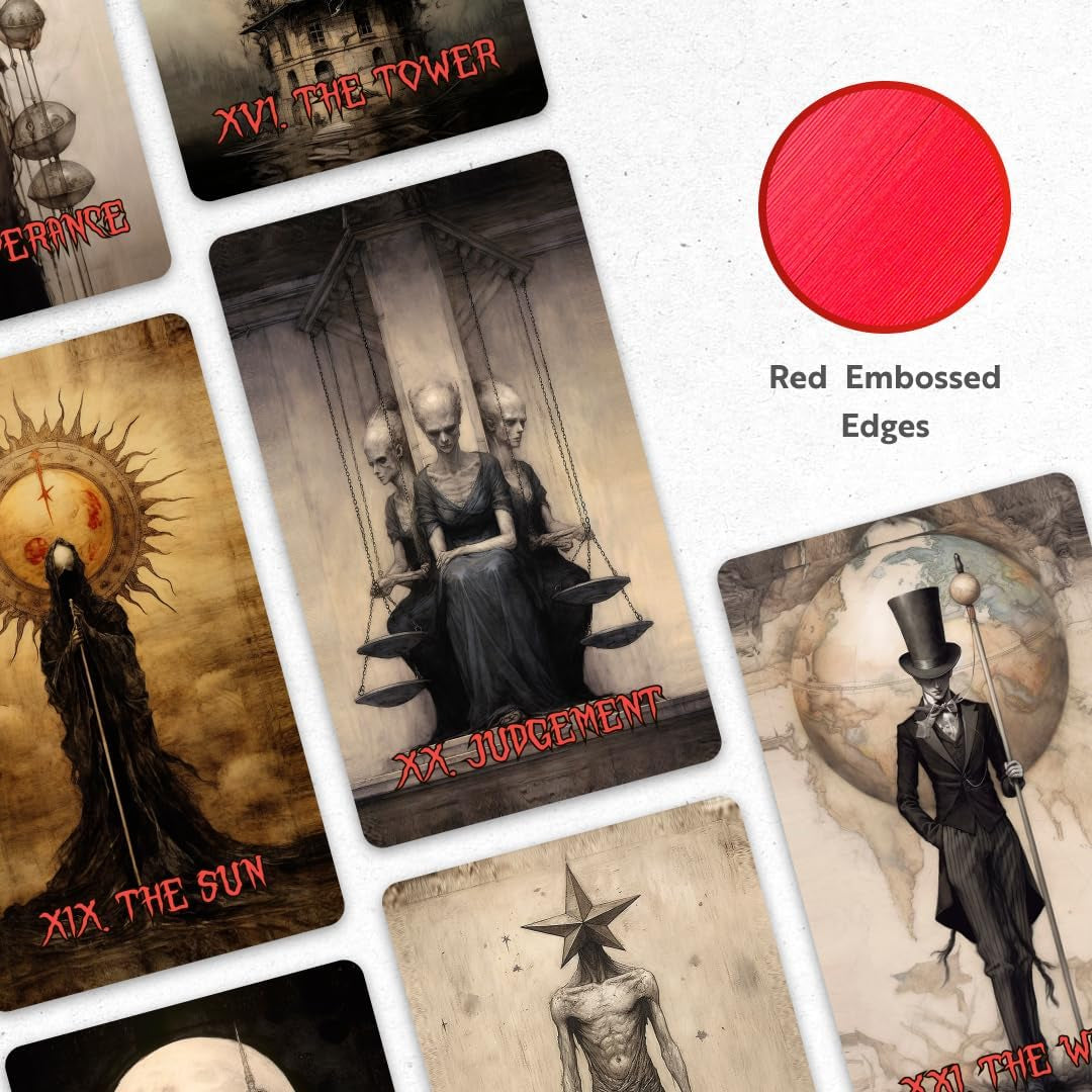 Horror Tarot Cards, 78 Cards Deck with Foil Edges, Original for Beginners and Experts with Guide Book, Fortune Telling Game, Divination Tools for All Skill Levels.