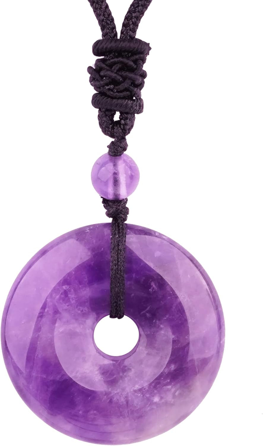 Lucky Coin Crystal Necklace 30Mm round Donut Natural Quartz Protection Pendant with Adjustable Rope Reiki Healing Crystal Stone Spiritual Necklaces for Men Women