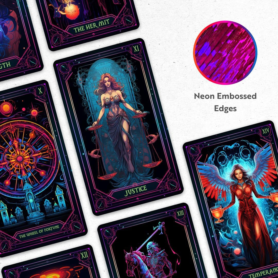 Neon Tarot Cards │78 Tarot Cards │Original Tarot Cards for Beginners and Experts with Guide Book and Foil Edges│Fortune Telling Game, Divination Tools for All Skill Levels,.