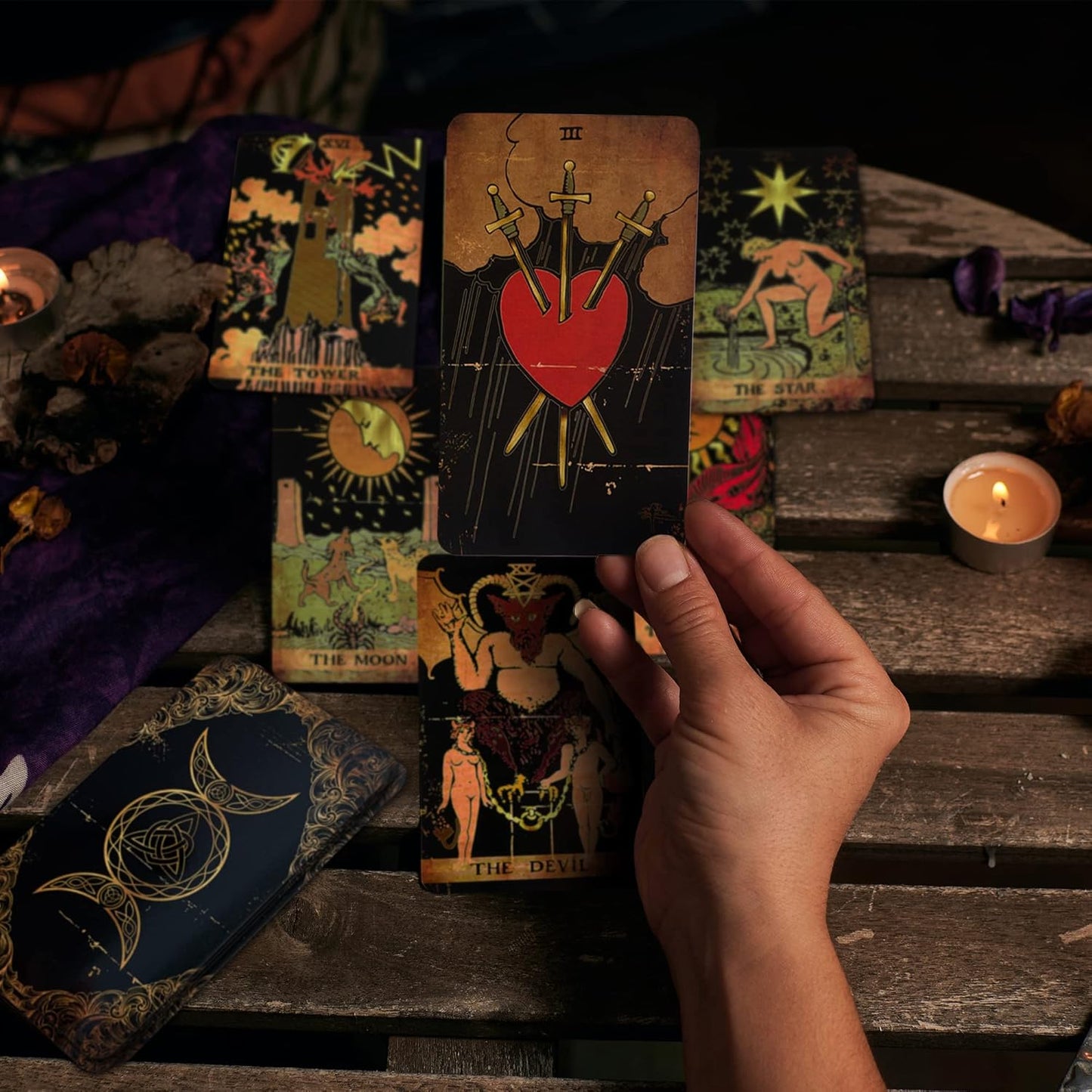 Tarot Cards, 78-Card Deck, Original Tarot for Beginners & Experts with Guide Book, Gift Bag & Box, Fortune Telling Game, Adults, Black