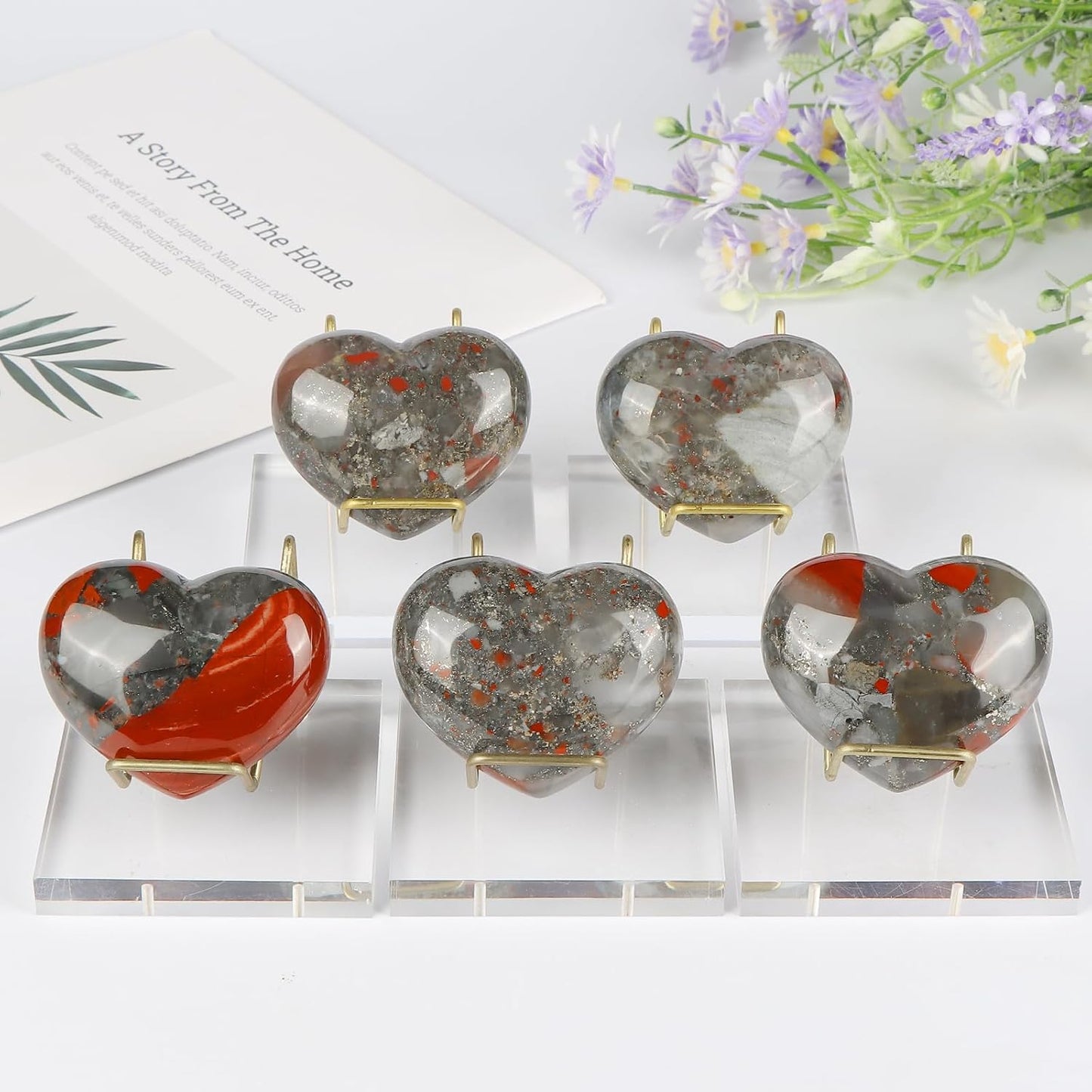 Africa Blood Stone Heart Shaped Crystal Worry Stones Natural Gemstone Paperweight Puffy Pocket Large Love Healing and Crystals Rock for Balancing Yoga Home Decor