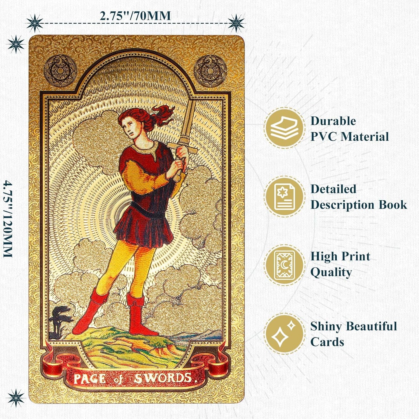 78 Gold Foil Tarot Cards with Guide Book Tarot Deck for Beginners and Professional Player with Box Tarot PVC Durable Waterproof Wrinkle Resistant