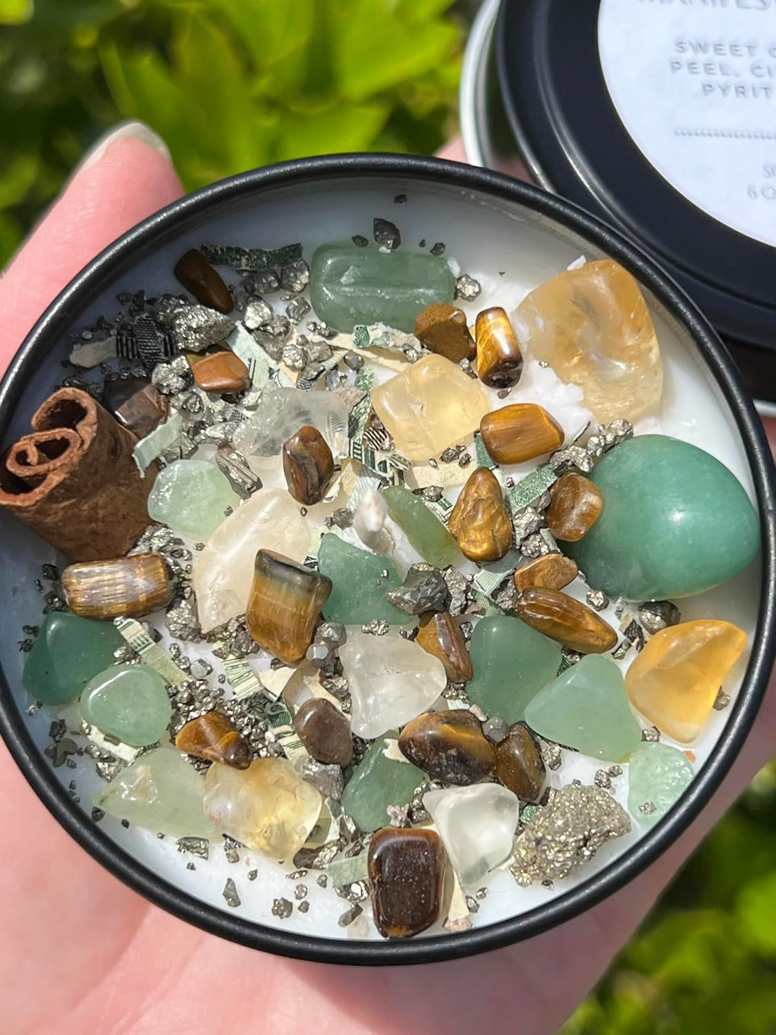 Money Magnet Manifestation Herbal Intention Candle | Ritual Altar Tool Crystal Spell Infused Scented Soy Candle Witchy Gift | Wealth Abundance Prosperity