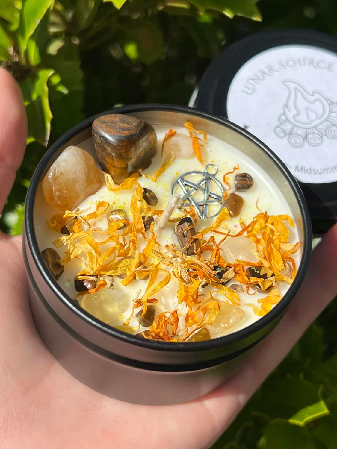 Litha Summer Solstice Candle | Midsummer Sun Spell Solar Celebration Intention Pagan Sabbat Ritual Altar Tool Crystal Stone Scented Soy Wheel of the Year Gift