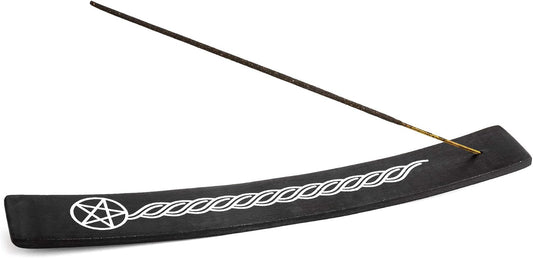 Wooden Incense Holder for Sticks Pentacle Black Painted Wood 10 Inches Long