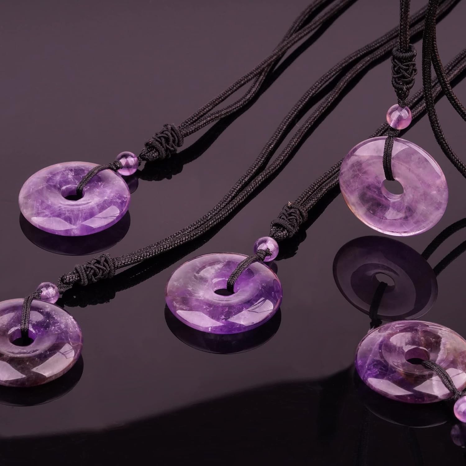 Lucky Coin Crystal Necklace 30Mm round Donut Natural Quartz Protection Pendant with Adjustable Rope Reiki Healing Crystal Stone Spiritual Necklaces for Men Women