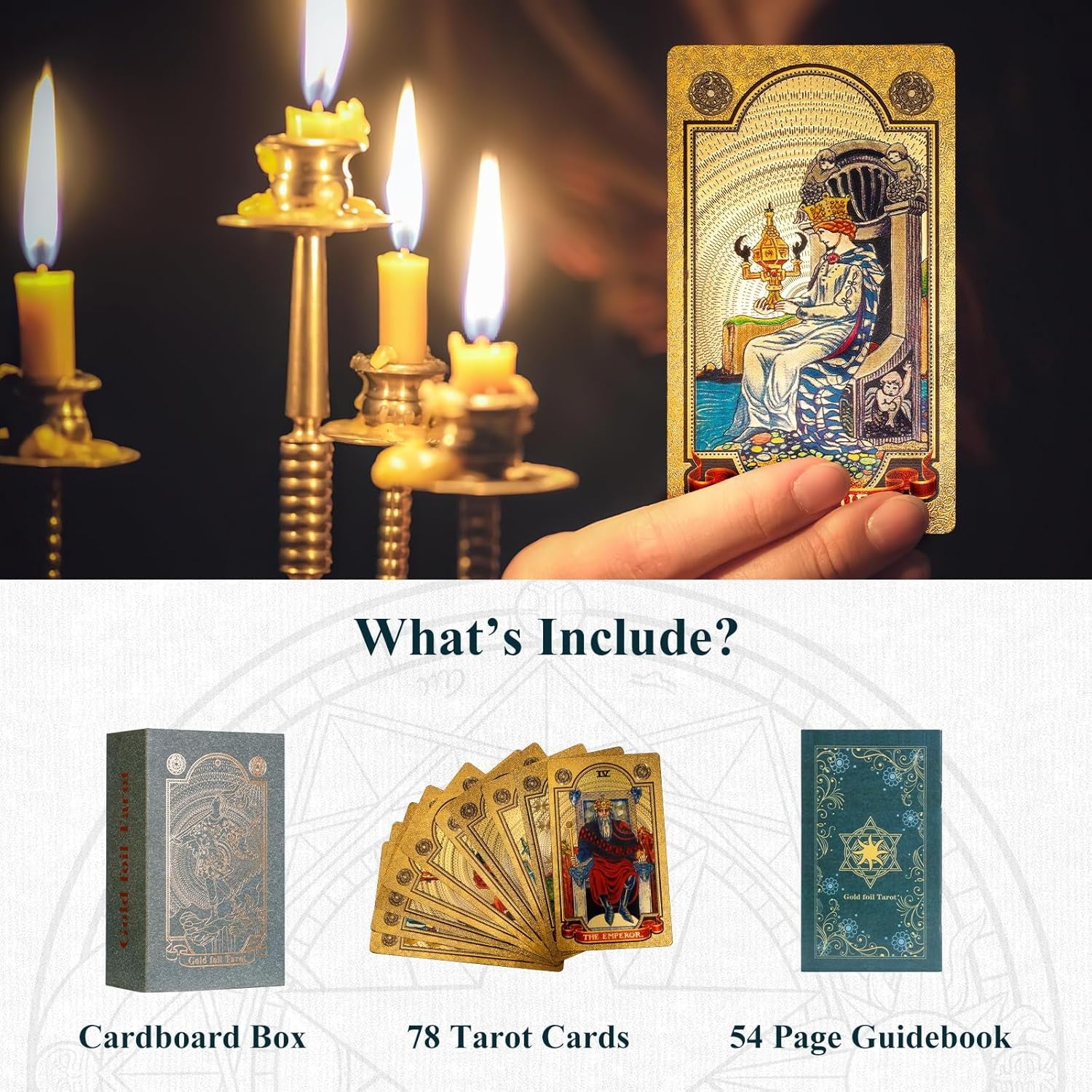 78 Gold Foil Tarot Cards with Guide Book Tarot Deck for Beginners and Professional Player with Box Tarot PVC Durable Waterproof Wrinkle Resistant