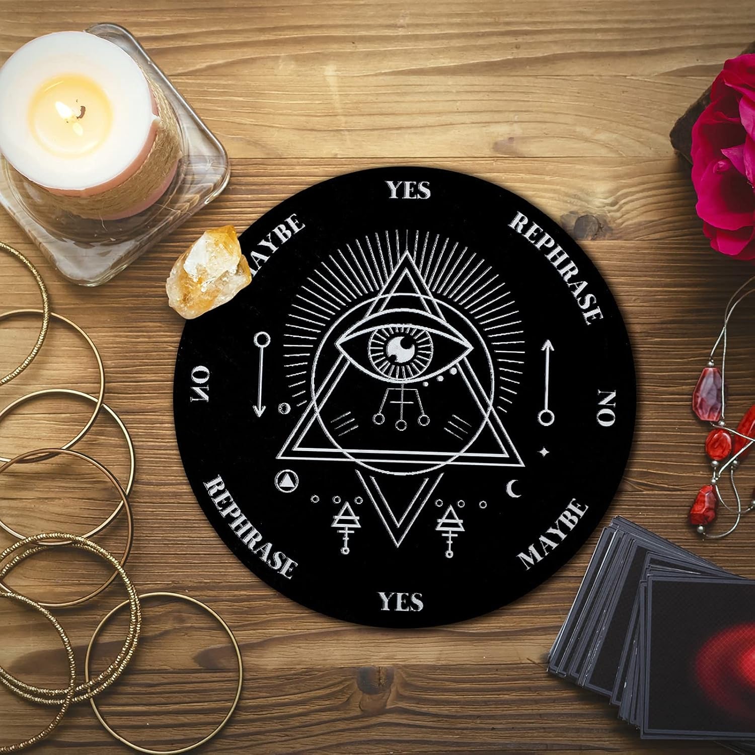Wooden Pendulum Board Dowsing Divination Pendulum Witchcraft Altar Supplies with Crystal Necklace and Metaphysical Message Board Kit, 3.9 Inch(Black)