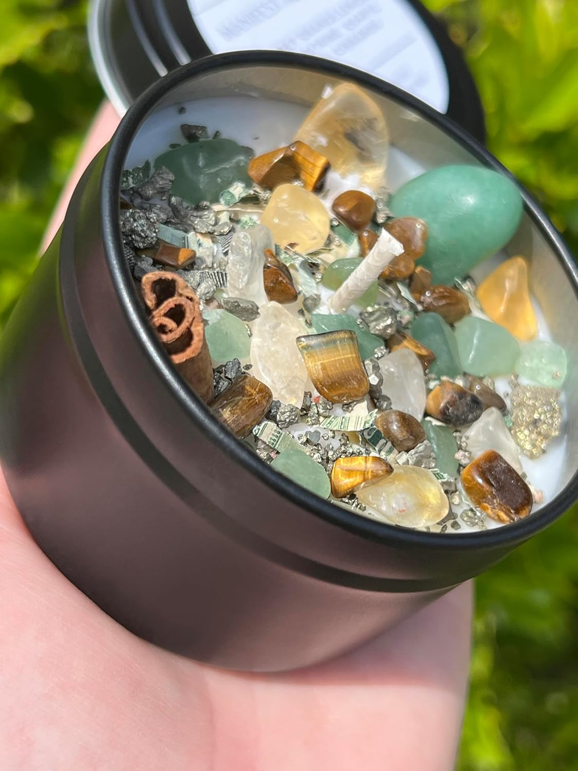 Money Magnet Manifestation Herbal Intention Candle | Ritual Altar Tool Crystal Spell Infused Scented Soy Candle Witchy Gift | Wealth Abundance Prosperity