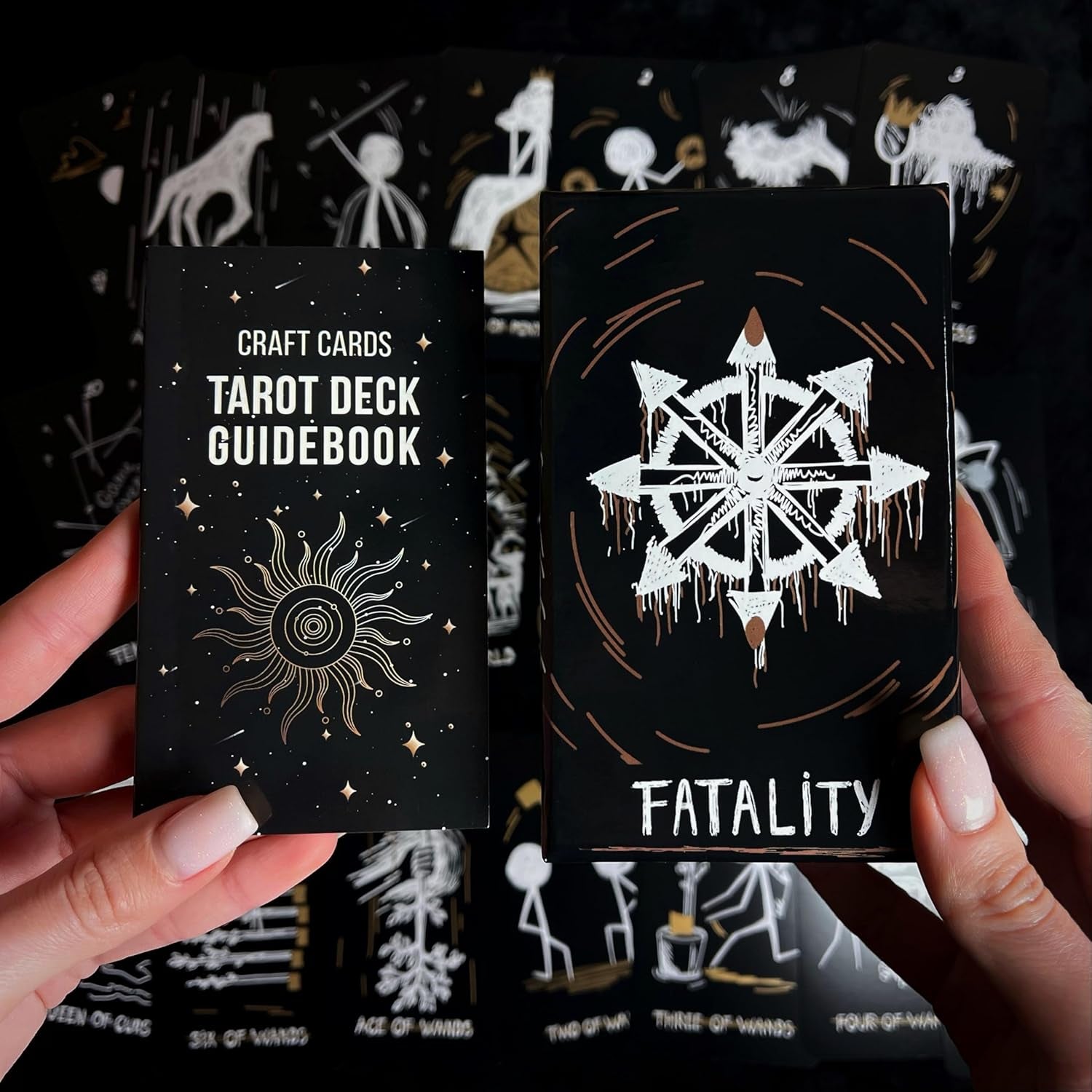Tarot Card Deck Black Fatality. 78 Cards with Guidebook. Black Foil Cards Edges. Unique Tarot Cards.