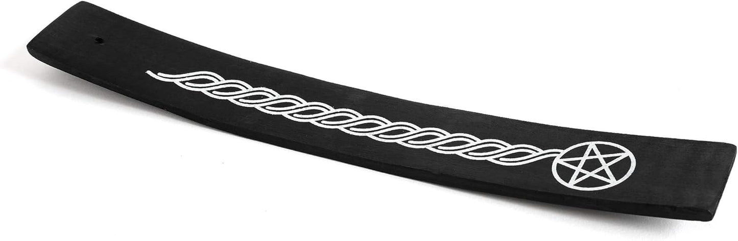 Wooden Incense Holder for Sticks Pentacle Black Painted Wood 10 Inches Long