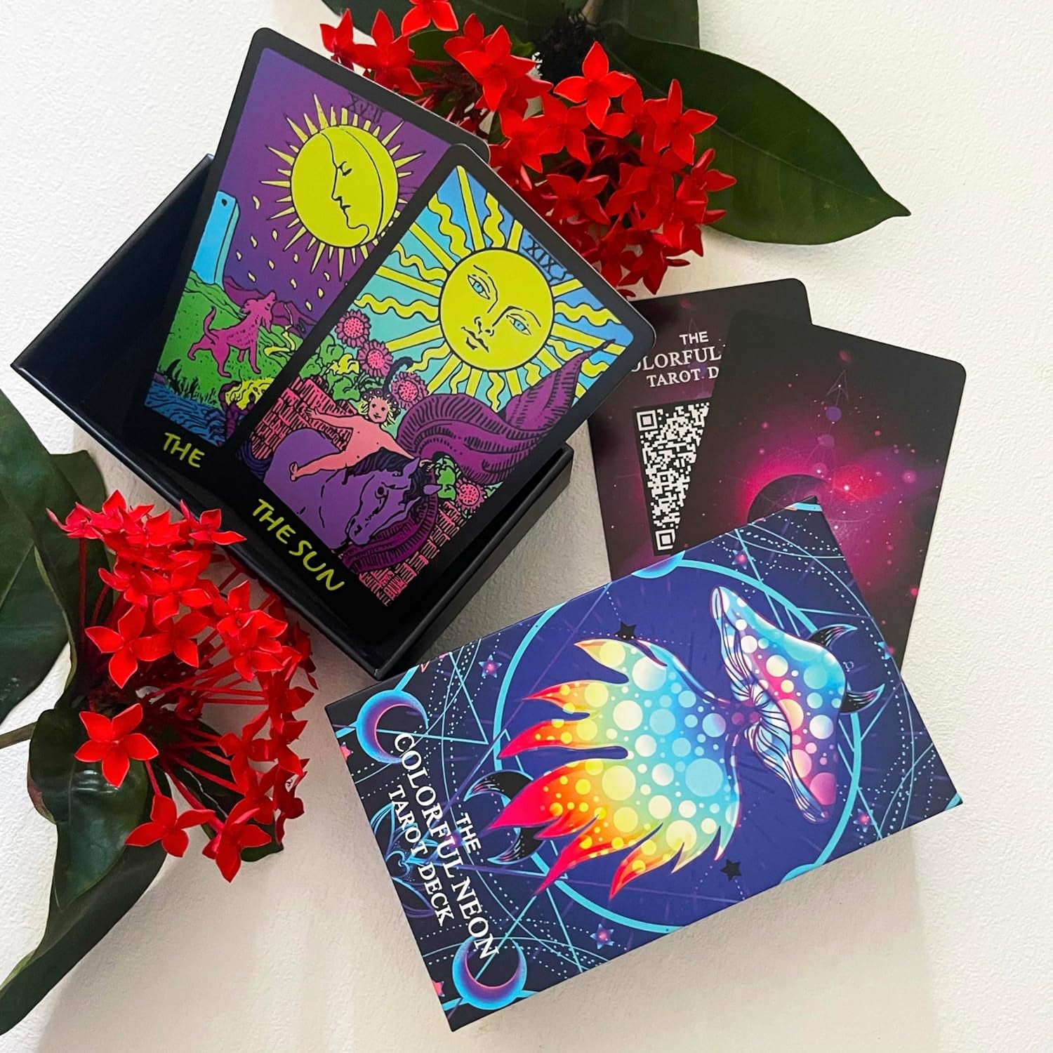 Colorful Neon Tarot Cards Deck with Guidebook for Beginners - 78 Classic Cards with Meanings