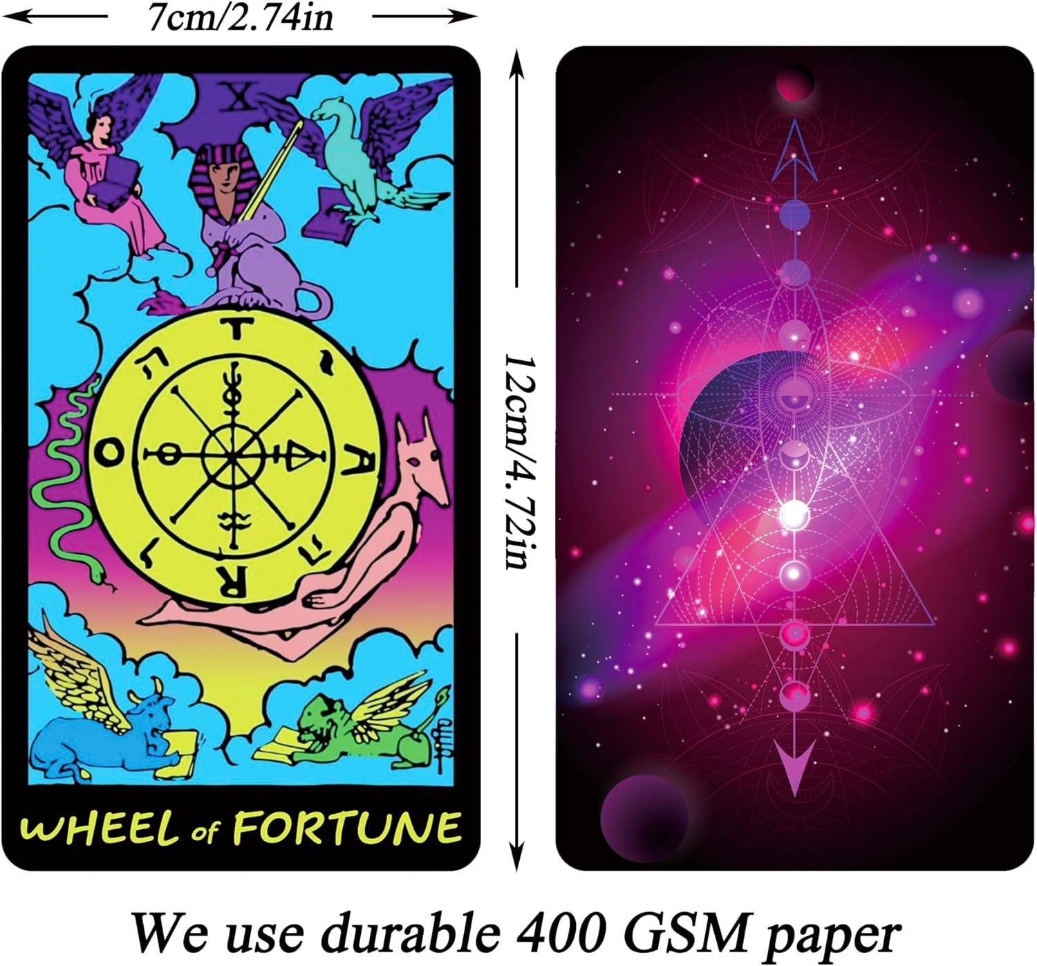 Colorful Neon Tarot Cards Deck with Guidebook for Beginners - 78 Classic Cards with Meanings