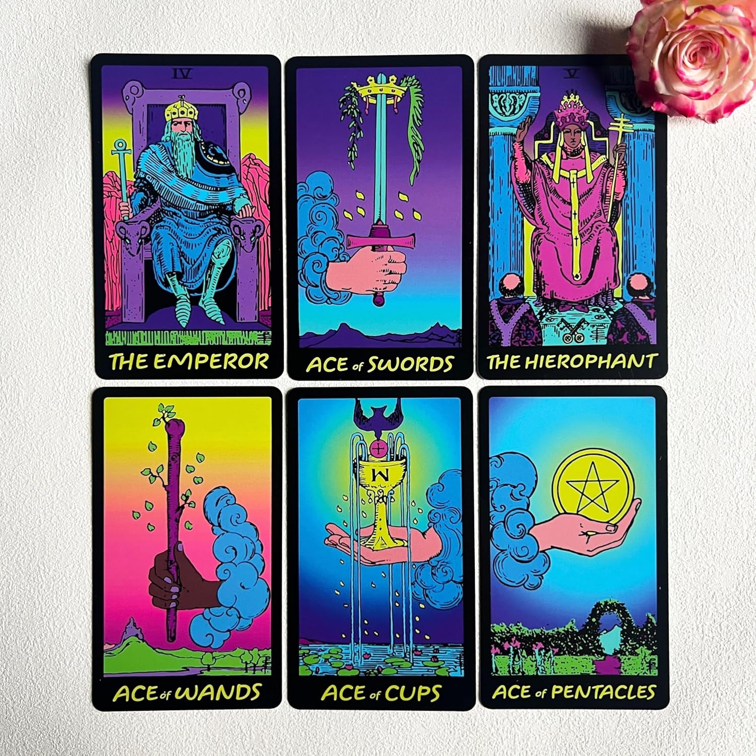 Colorful Neon Tarot Cards Deck with Guidebook for Beginners - 78 Classic Cards with Meanings