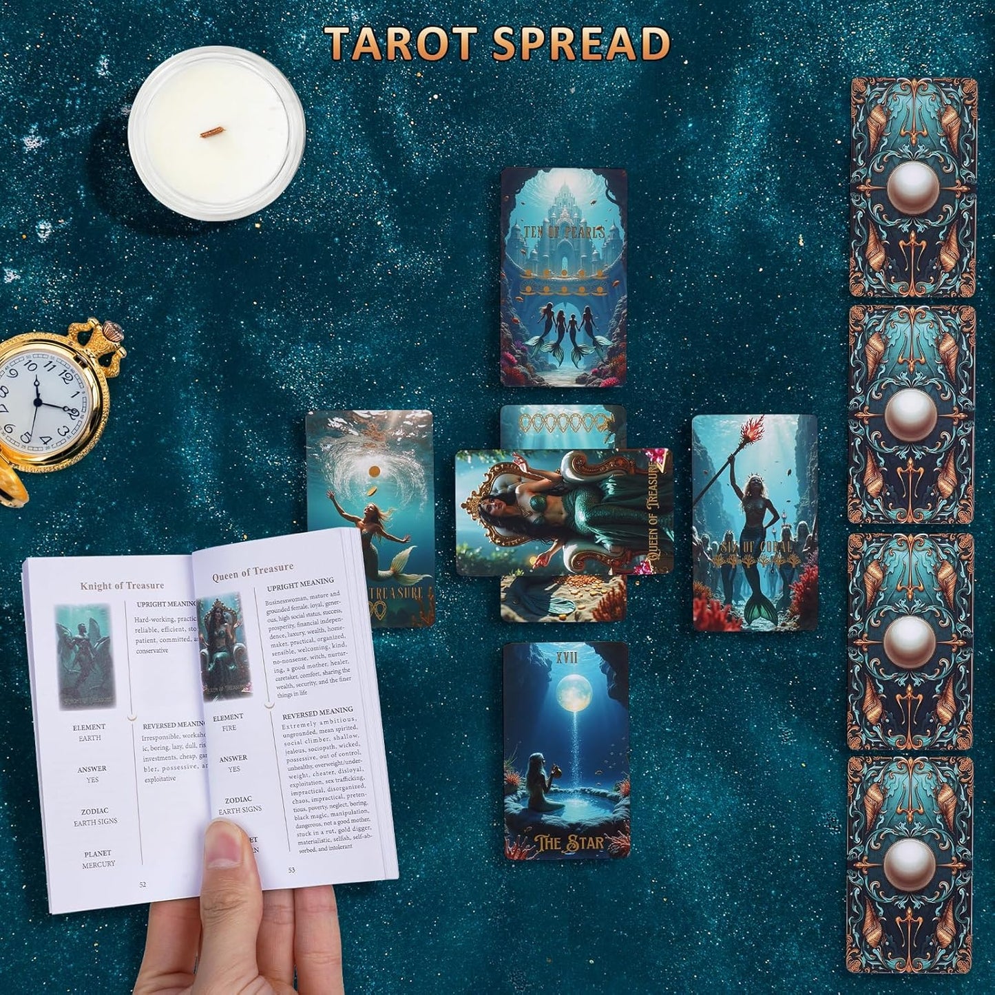 Ocean Tarot Cards with Guide Book for Beginners Unique Pretty Gold Foil Tarot Oracle Deck Set with Beautiful Box 400GSM 78 PCS Card Standard Size
