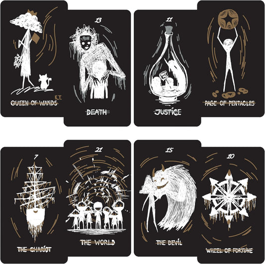 Tarot Card Deck Black Fatality. 78 Cards with Guidebook. Black Foil Cards Edges. Unique Tarot Cards.