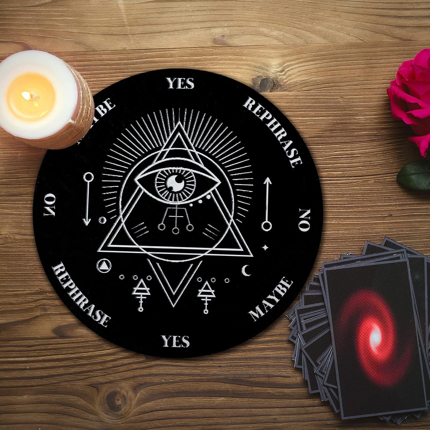 Wooden Pendulum Board Dowsing Divination Pendulum Witchcraft Altar Supplies with Crystal Necklace and Metaphysical Message Board Kit, 3.9 Inch(Black)